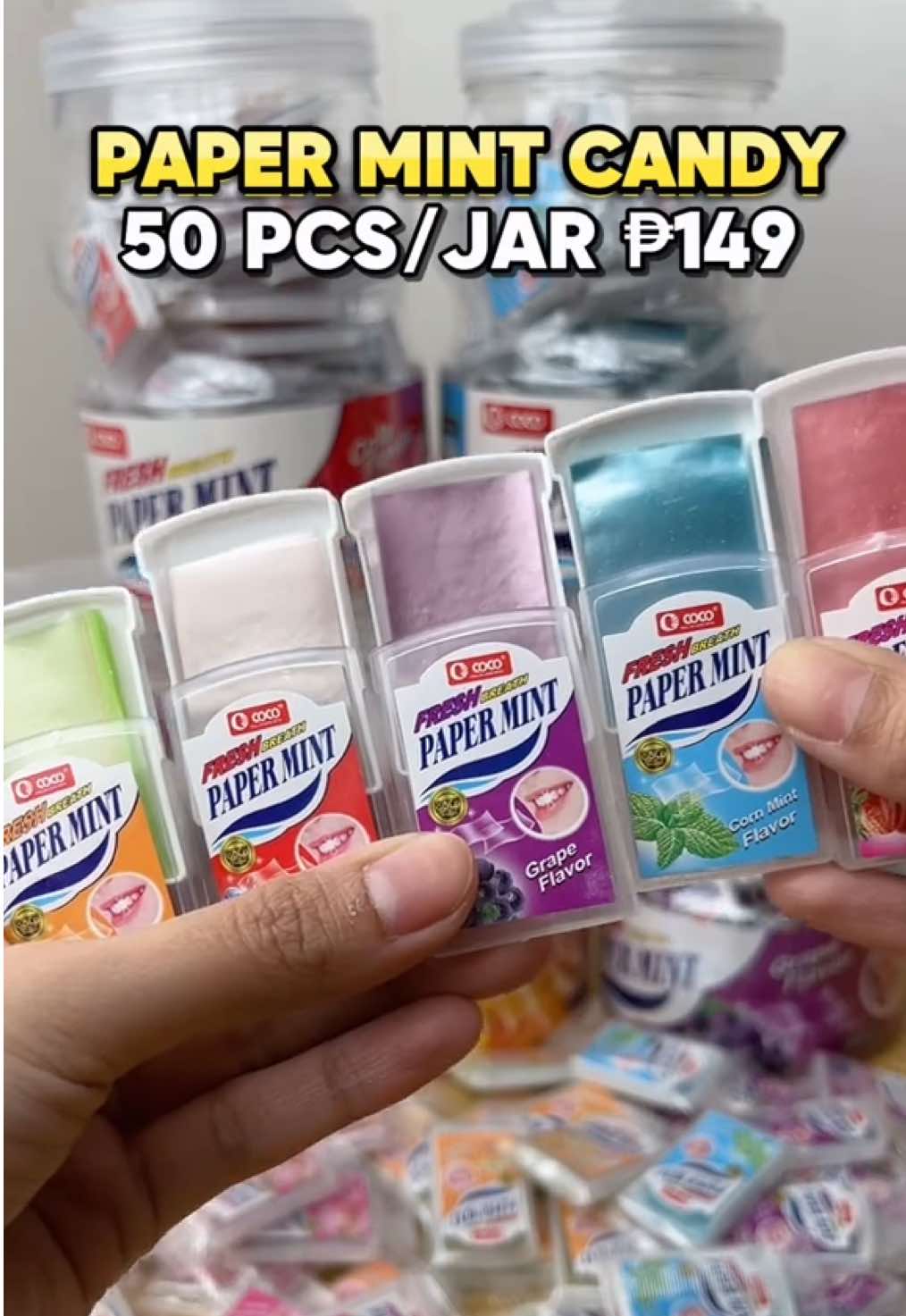 LIMITED STOCKS‼️ ₱149 50PCS/JAR PAPERMINT CANDY COLA & FRUITY FLAVORS | ORDER NA‼️ #papermint #papermintcandy #cocofood #lootbagsfillers #lootbag #paninda #mintcandy #fruityflavors #cola #fyp 