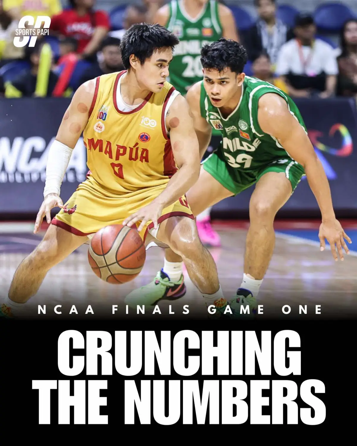 Crunching the numbers from Game One! 📊 Check out the key stats that defined the opening battle of the NCAA Finals. 🏆🏀 📸: @vynimalism / @gmasportsph  #ncaa100 #vivamapua #mapuacardinals #animobenilde #benildeblazers #basketball 