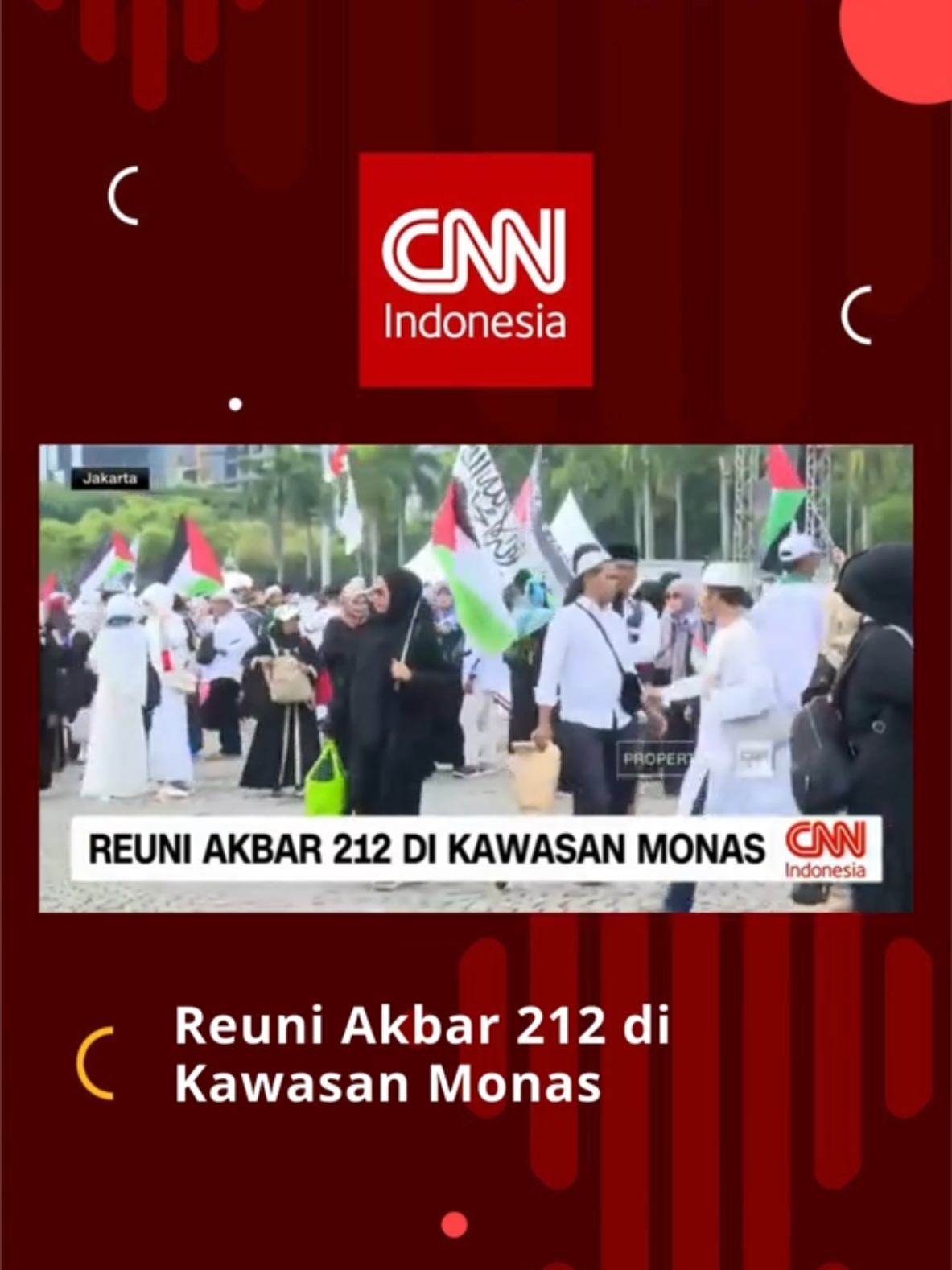 Massa Reuni Akbar Persaudaraan Alumni (PA) 212 kembali menggelar aksi reuni di kawasan Silang Monas, Jakarta Pusat, pada Senin pagi. Massa aksi sudah hadir di kawasan Monas sejak dini hari. Sementara itu, sejumlah eks petinggi FPI, termasuk Habib Rizieq Shihab, menyampaikan pidatonya untuk menutup aksi yang berlangsung damai tersebut. #Reuni212