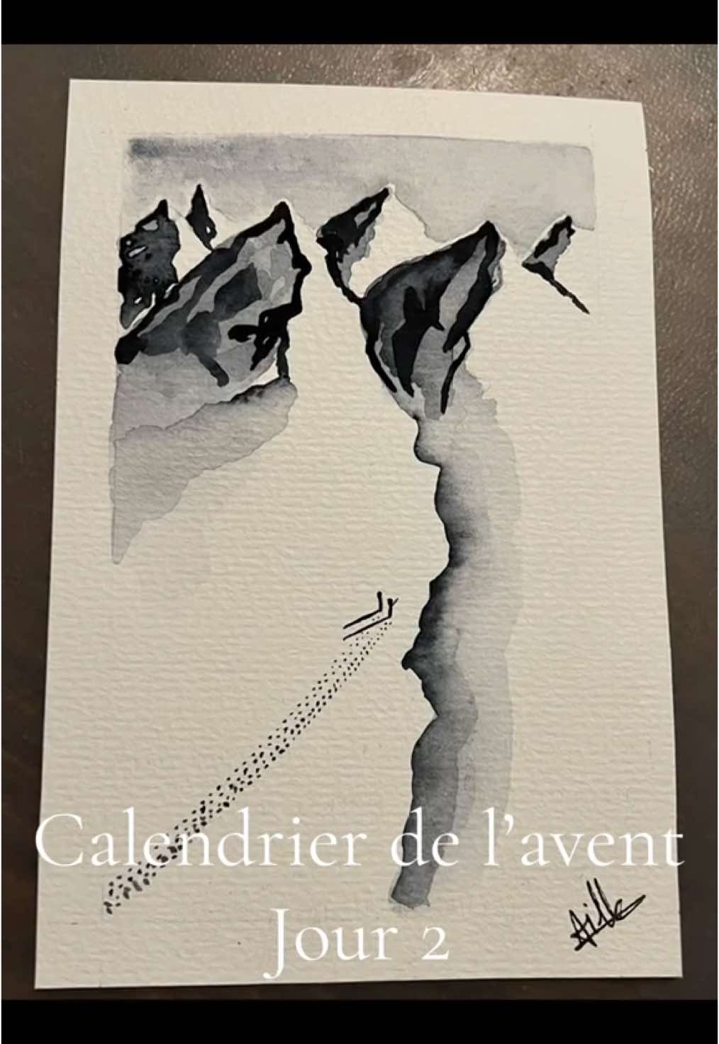 Calendrier de l’avent - Jour 2 Aujourd’hui, je vous emmène au sommet d’une montagne enneigée. Une scène paisible et majestueuse qui capture la beauté de l’hiver. ❄️🎨 Restez connectés ! #art #aquarelle #watercolor #painting #noel #christmas #xmas #adventcalendar #montagne #mountains #fyp #fouryou 