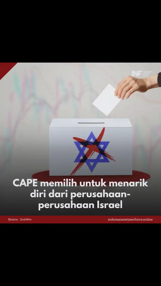 Asosiasi Karyawan Profesional Kanada (CAPE) telah memilih untuk menarik investasi dari bisnis milik Israel dan pro-Israel. Selama bulan lalu, anggota asosiasi, yang mewakili 25.000 karyawan di pemerintah federal, memilih untuk mengadopsi resolusi yang menyerukan penarikan 