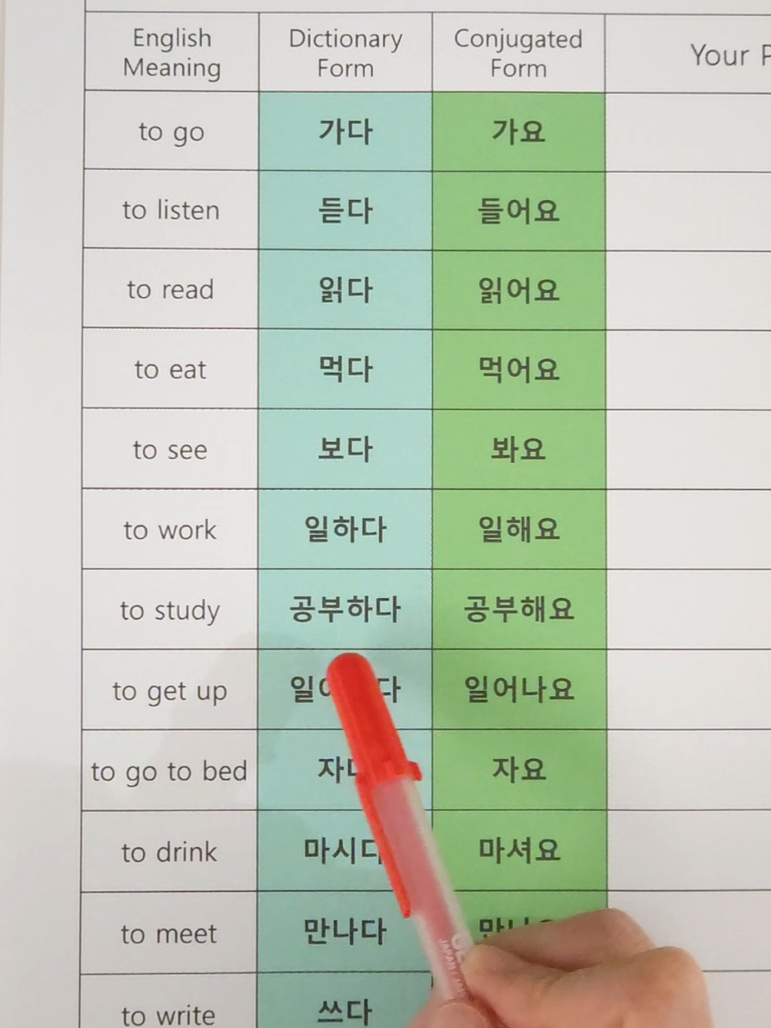 Korean essential verbs in dictionary form vs present tense form #koreangrammar #koreanlanguage #practicekorean #koreanlearning #koreanlanguagelearning #koreanlanguageclass