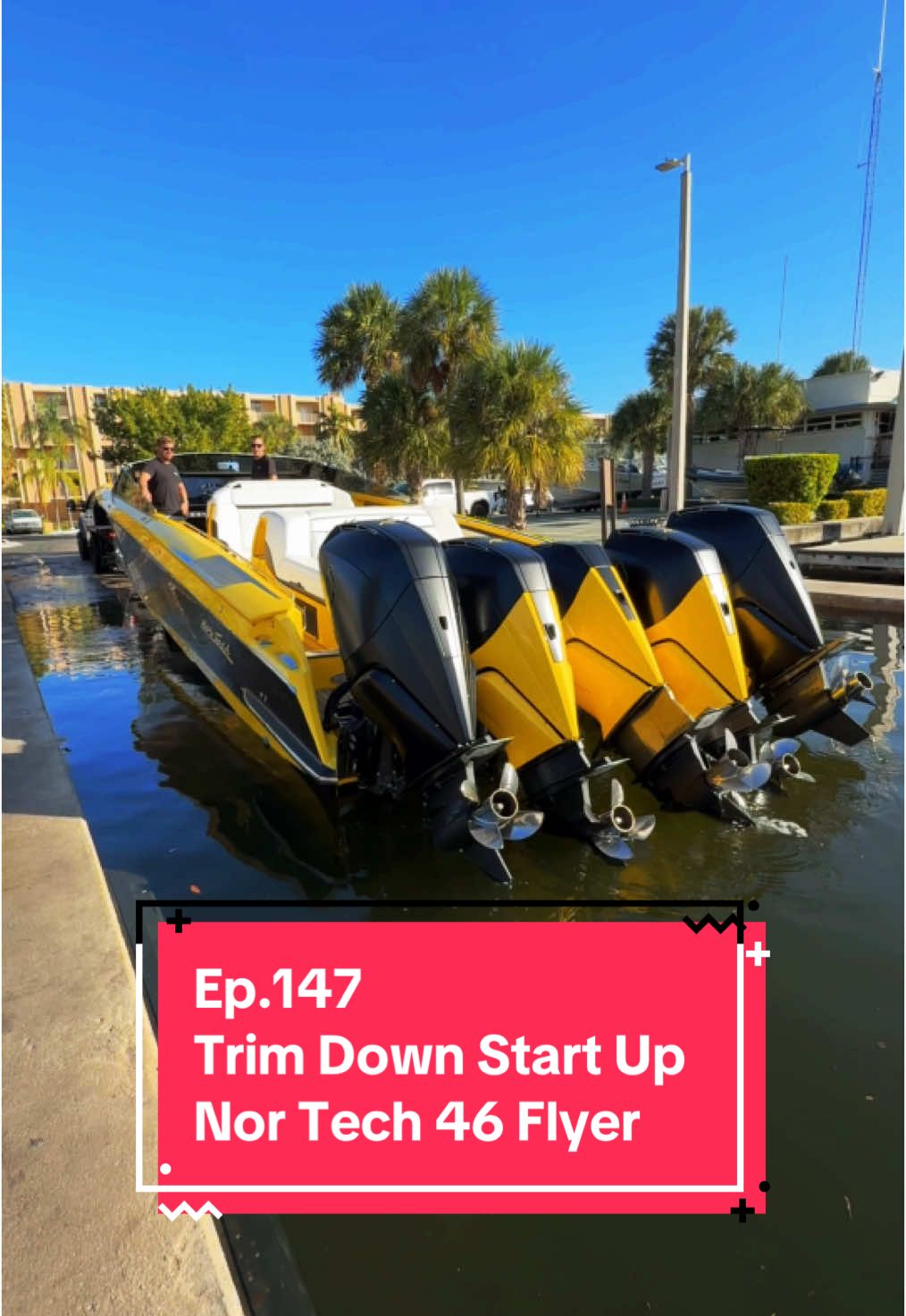 Wp.147 | Trim Down Start Up SoFlo Boat Center brought out the heat today with this Nor Tech 46 Flyer with a bumblebee matching paint job. You know we had to get a video of quint 500Rs firing up. This boat is loaded with so many features and rides out. Theres even a retractable hard top