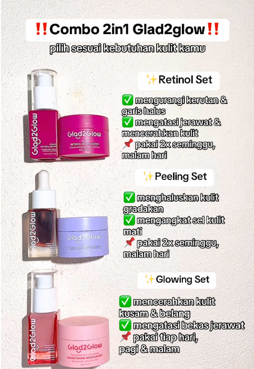 Sesuaikan sama kulit wajah kalian yaa! #retinol #peeling #glowing #glad2glow #fyp #xyzbca #4u #viraltiktok #racuntiktok #fypage #skincareviral #skincareroutine #racunskincare 