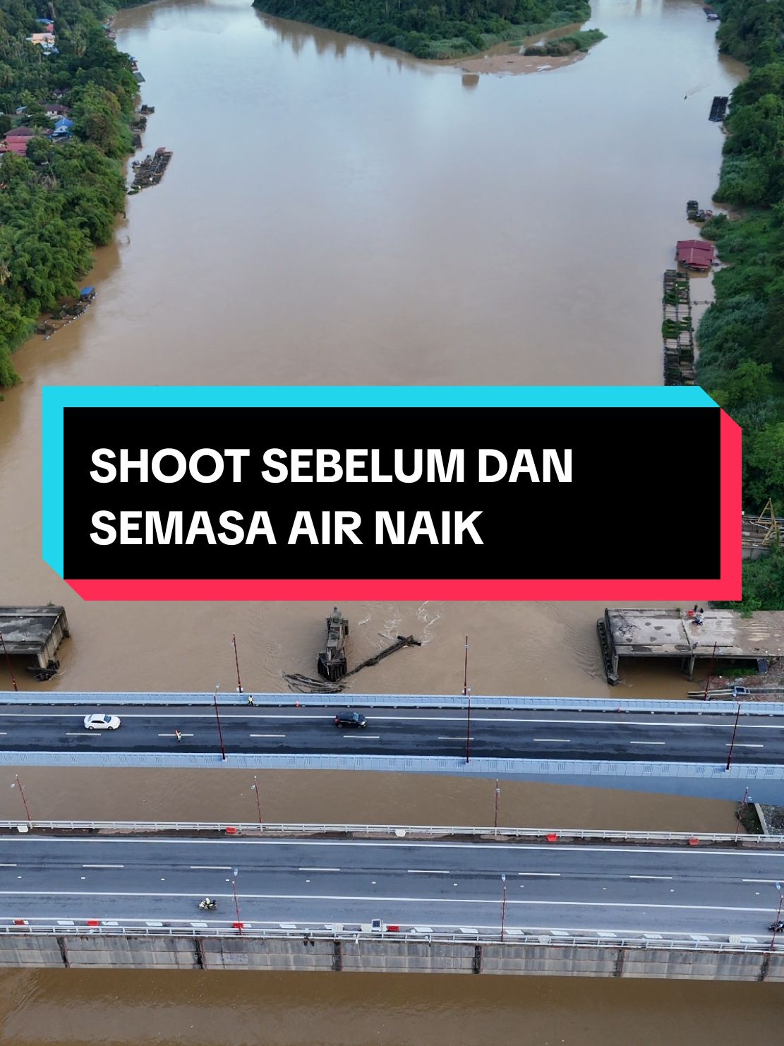 sebelum air naik dan semasa air naik jambatan patah temerloh #temerloh #temerlohpahang #jambatantemerloh #dji #djimini4pro #dronevideo #droneshot 