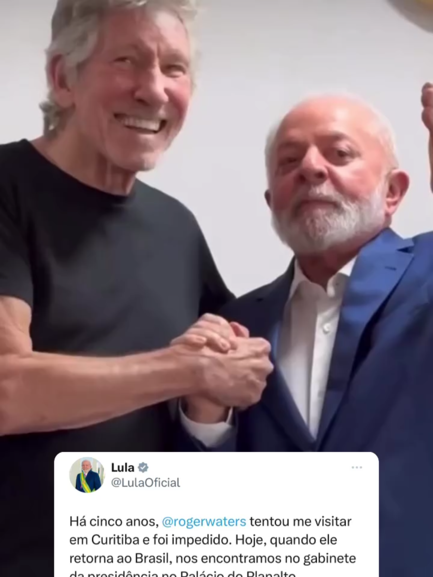 Roger Waters sendo recebido na presidência brasileira em outubro do ano passado.