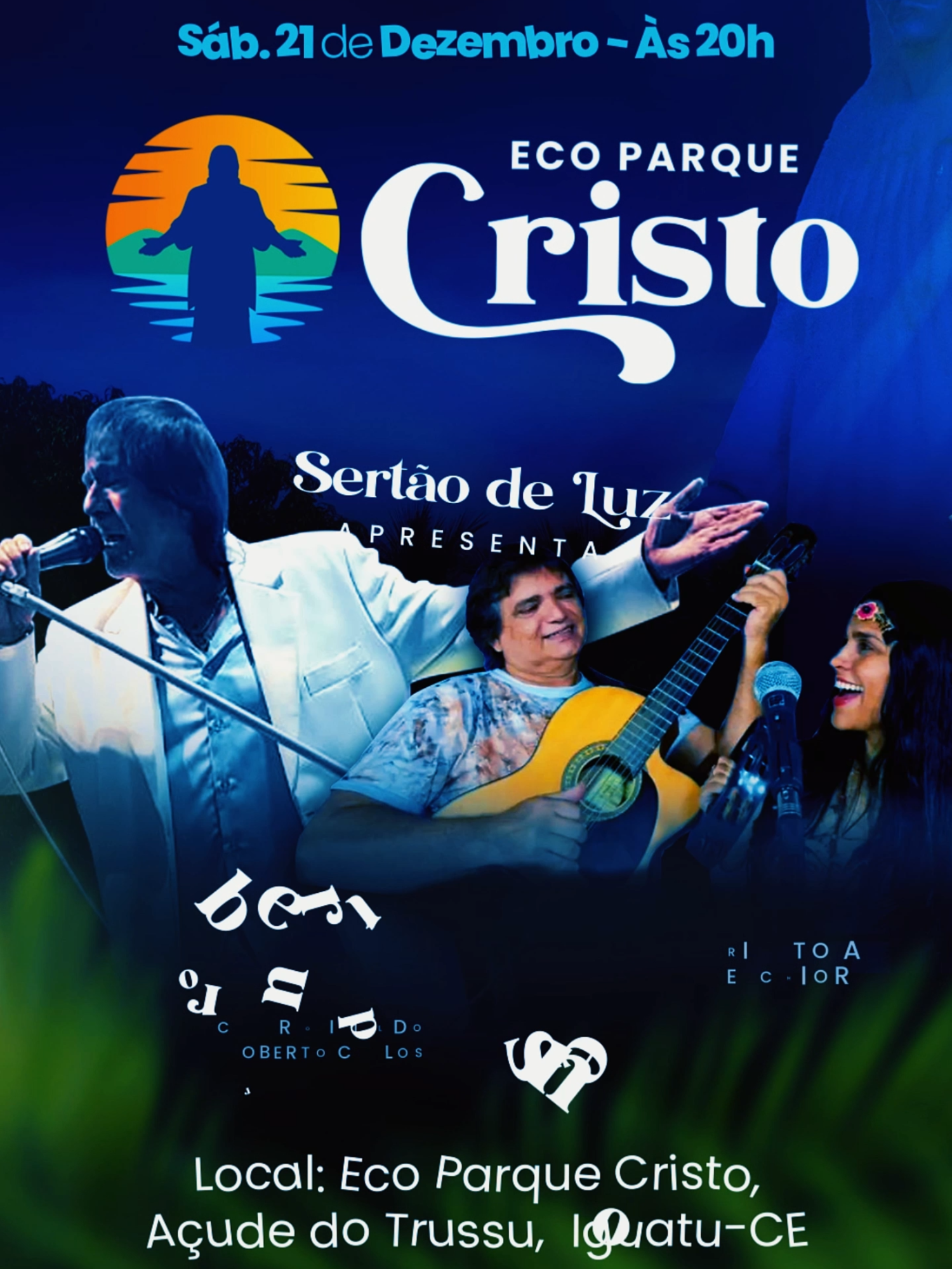 🎤✨ Uma noite de emoção, nostalgia e grandes sucessos no cenário incrível do Ecoparque Cristo! 🌿🎶 Se você é fã de boa música e quer viver uma experiência única, já pode marcar essa data no seu calendário, porque vem aí um evento imperdível que vai mexer com o coração de todos. ❤️ 🎙️ Roberto Arruda, o cover oficial do rei Roberto Carlos, chega para encantar com um repertório repleto de clássicos que marcaram gerações. Prepare-se para cantar junto grandes sucessos que embalam histórias de amor e emoção. 🎵💌 🎸 Eu Sou Nós, o tributo especial ao eterno Belchior, promete emocionar com canções que são verdadeiras poesias. Um encontro de vozes, versos e sentimentos que vão te transportar para o universo do cantor que marcou a MPB. 🌟 📅 Data: 21/12 ⏰ Horário: 21h 📍 Local: Ecoparque Cristo, às margens do belíssimo Açude do Trussu, cercado por uma natureza que torna a experiência ainda mais especial. Não perca a chance de viver uma noite inesquecível, em um lugar mágico, com música de qualidade e toda a energia dos grandes clássicos que você ama! Chame os amigos, prepare o coração e venha celebrar a música como nunca antes! 🎶✨ #EcoparqueCristo #ShowInesquecível #TributoABelchior #RobertoCarlosCover #NaturezaEEmoção