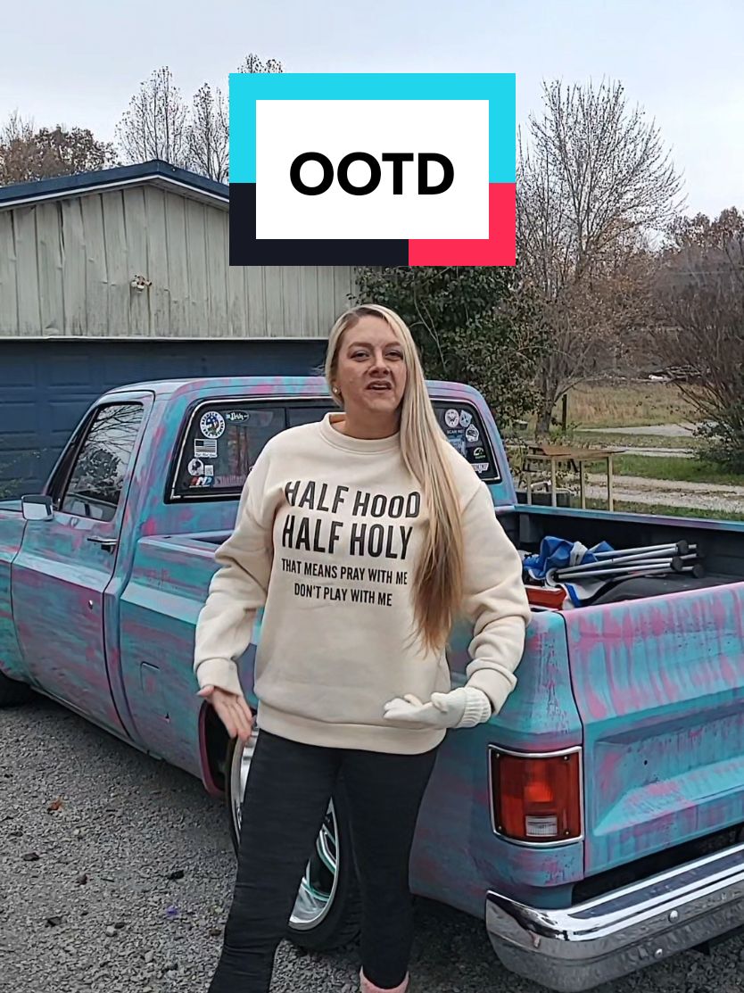 Ole Hash tag OOTD one time.... Half hood, half Holy. 🤌 #hood #holy #ootdinspo #fitcheck #fypシ #fyp #truck #c10trucks 