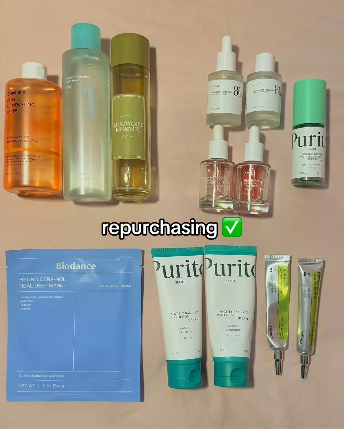 Lmk which you would NOT repurchase ❌ #kbeauty #kbeautyskincare #koreanskincare #koreanskincareproducts #deinfluencing #repurchase #notrepurchasing #skincare #skincareroutine #skinfluencer #glassskin #pdrn #anua #purito #biodance #celimax #roundlab #beautyofjoseon #somebymi #skinfood #medicube #snature  