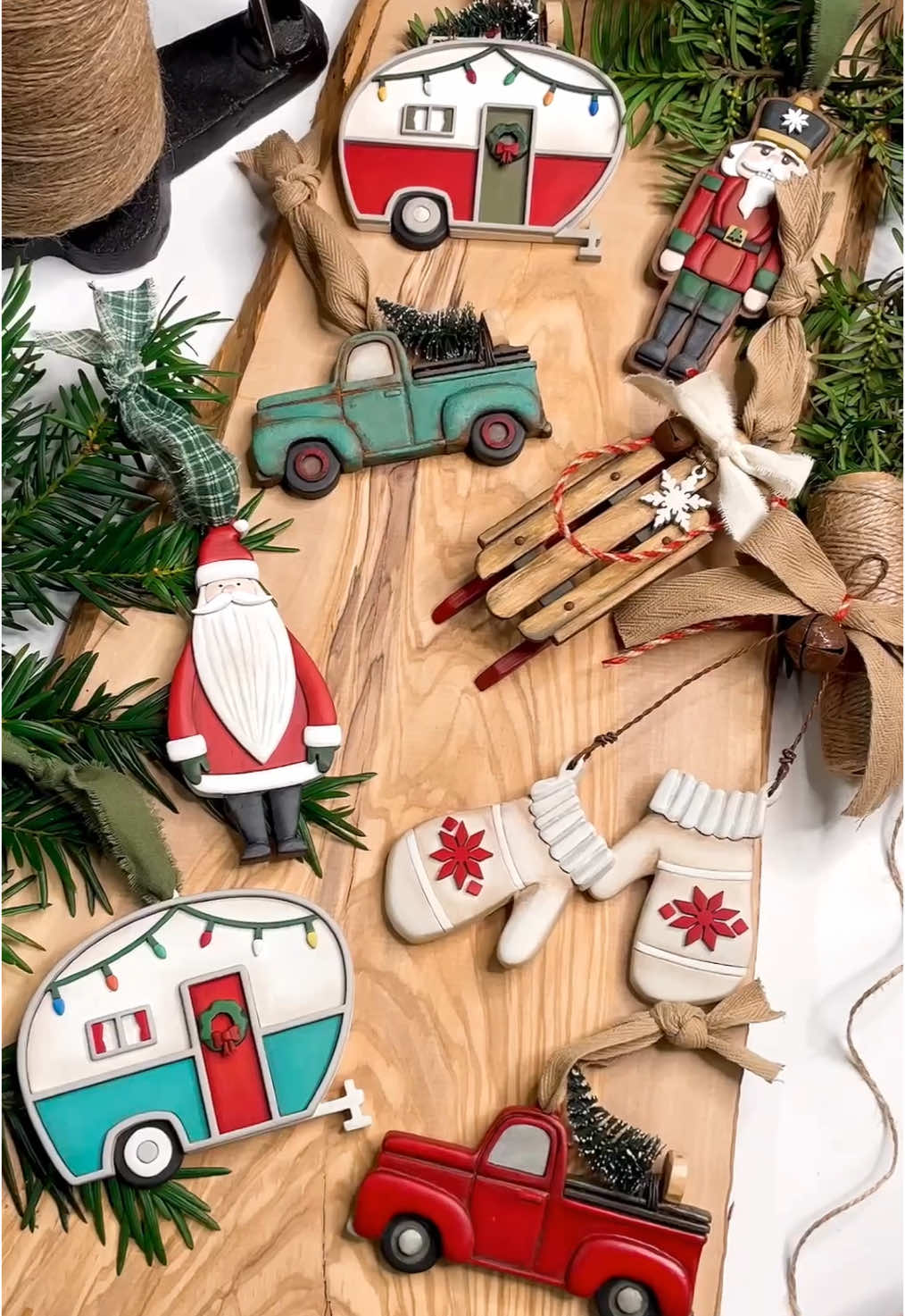 My favorite christmas ornament collection to date! 🌲 #handmadechristmas #christmasornaments #christmasdecor #handmadeholidaydecor #handpainted #woodart #arttok #handcrafted #creatorsearchinsights 