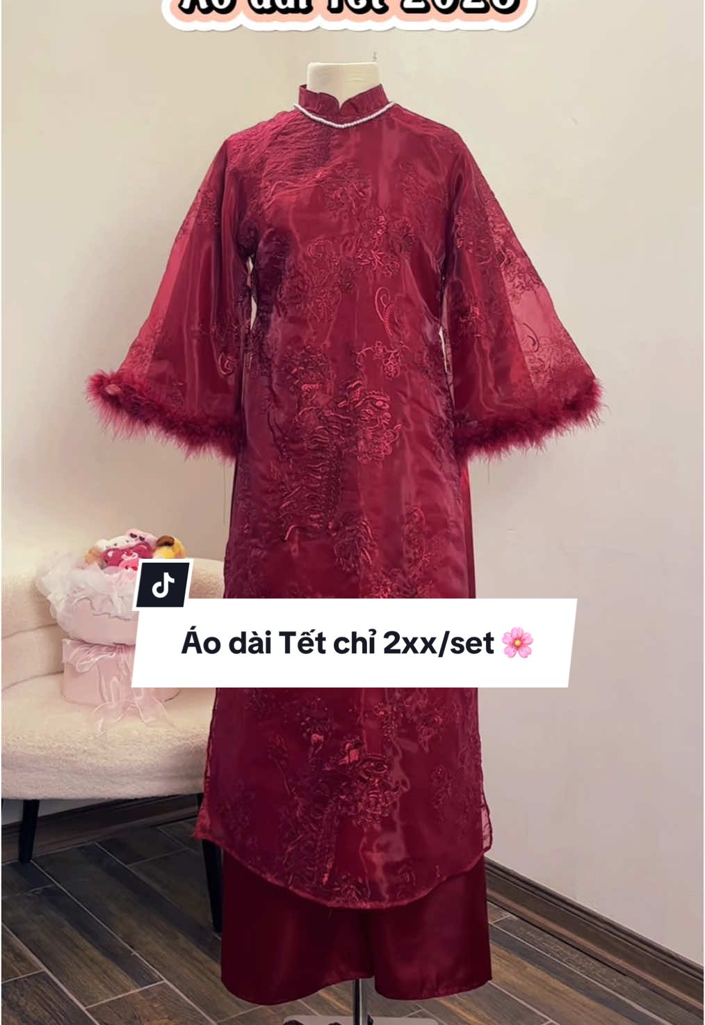 Áo dài cách tân, tay phối lông vũ xinh cho nàng diện Tết 🥰 #fyp #xuhuong #aodai #aodaitet #aodaivietnam 