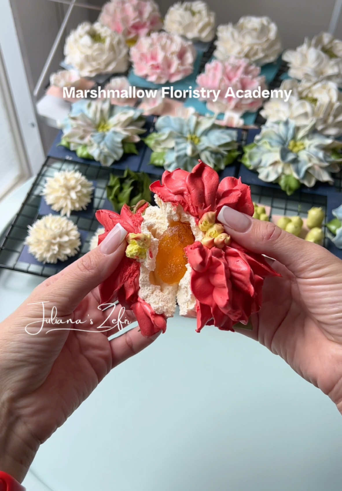 Marshmallow Poinsettia with apricot filling 