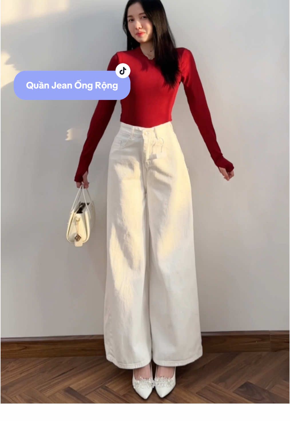 Quần Jean Ống Rộng Hottrend Màu Trắng #HangMoiVe #VideohangThoitrang #basic #thoitrang #hottrend #OOTD #xuhuong #outfit #xuhuong #macdep 