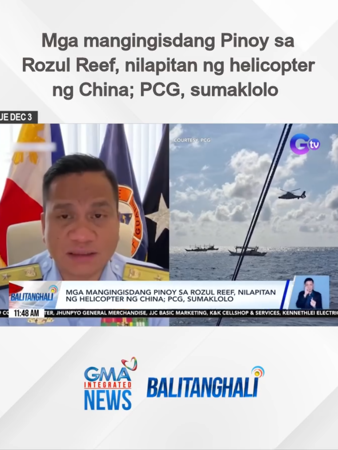 Sa halip na tulungan sa gitna ng masamang panahon, sinilaw at pinagbantaan pa umano ng China Coast Guard ang mga mangingisdang Pinoy sa Rozul Reef na nasa exclusive economic zone ng Pilipinas. Pati ang mga taga-Philippine Coast Guard na sumaklolo sa mga mangingisda, binuntutan din ng mga barko ng China. | Balitanghali #BreakingNewsPH #GMAIntegratedNews #Balitanghali