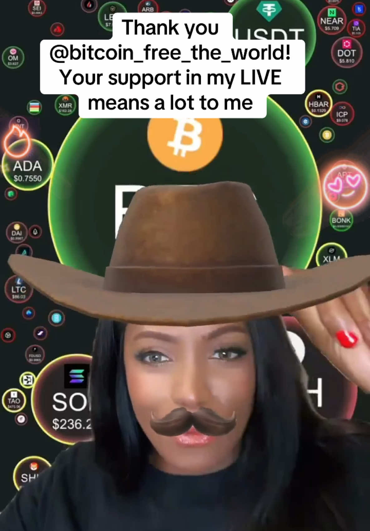 bitcoin_free_the_world, thank you for the incredible support in my LIVE! I will keep creating better LIVE content!@bitcoin_free_the_world #livegift #liveonair #hatandmustache #cap 