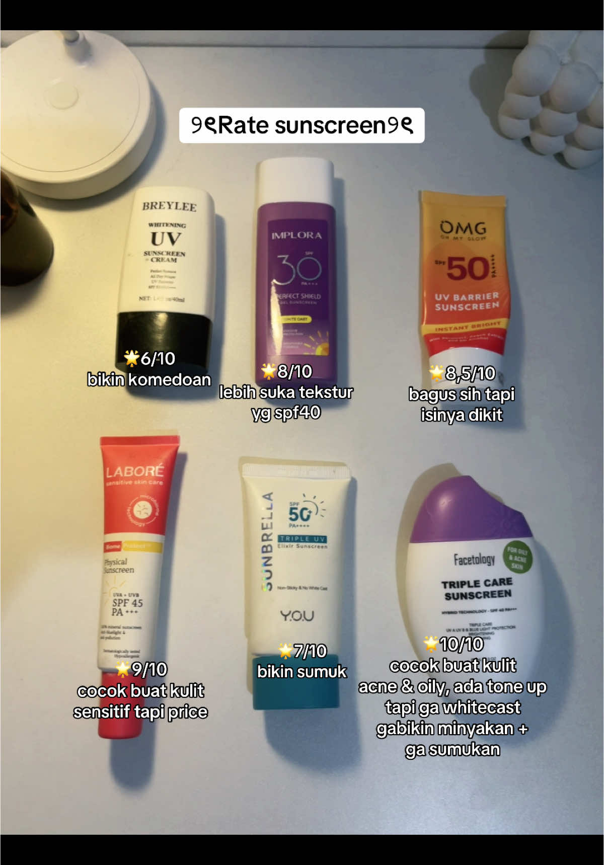 rate sunscreen versi aku 😍 #skincare #skincareroutine #sunscreen #xyzbca #4u 