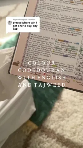 Replying to @simple Linked in this video above 🫶🏼 Includes english translation and colour coded tajweed rules. The previous one linked was out of stock #quranwithtranslation #quran #quranwithenglishtraslation #tiktokmademebuyit #blackfriday #islamicreminder 