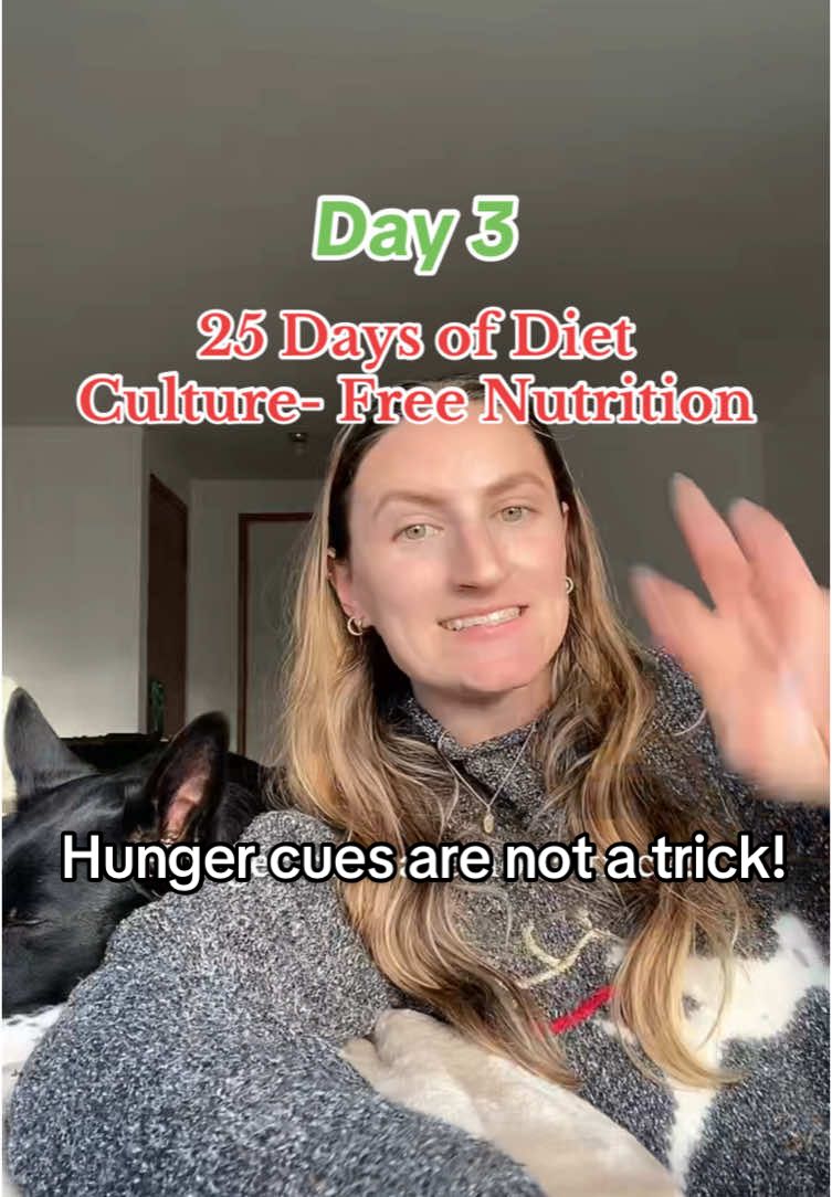 Those hunger cues aren’t for silly googy fun ! Your body is so smart and intuitive ya just gotta listen to her 🤍 #25daysofchristmas #25daysofdietculturefreenutrition #holidays #holidaywellness #dietculture #nutrition #christmasseason #intuitiveeating #hungercues 