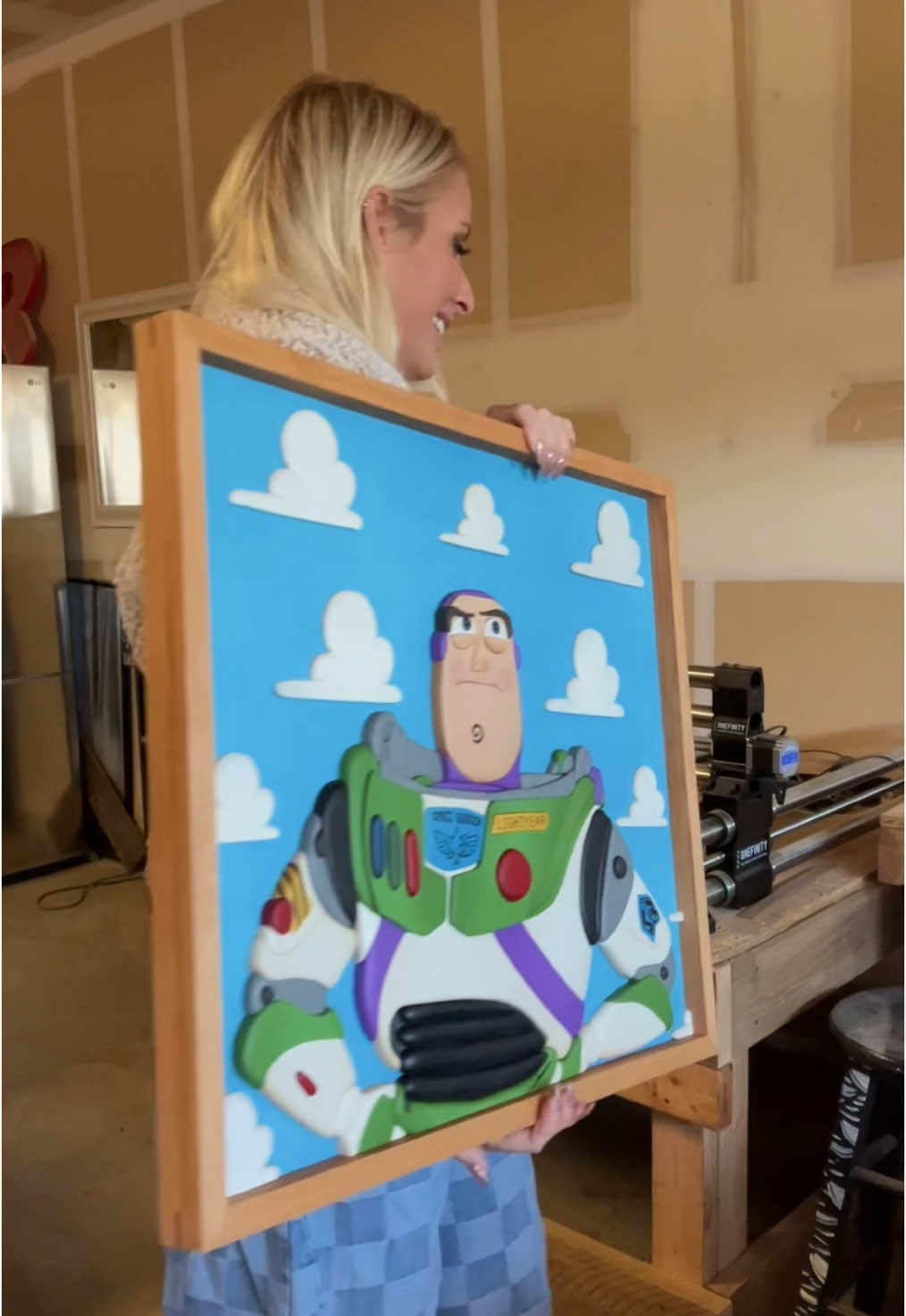 Everyone thinks cookie right away haha! Its handmade 3D wall art made on my scroll saw! #scrollsaw #scrollsawart #scrollsawartist #wallart #3d #toystory #buzzlightyear #buzz #toinfinityandbeyond #spaceranger 