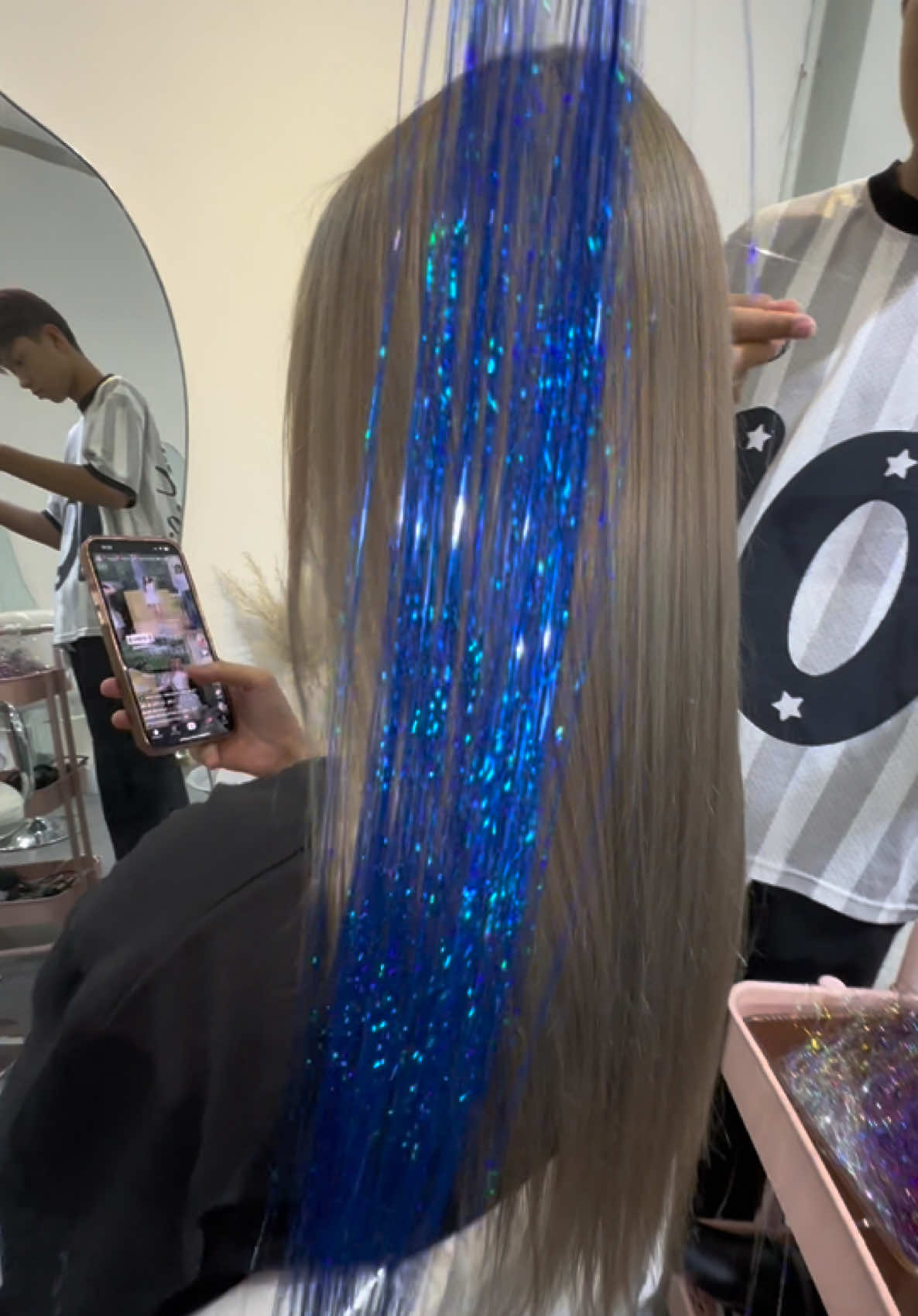 Tui bị mê kim tuyến màu blue #tockimtuyen #blingbling #blinghairsalon #fyp 