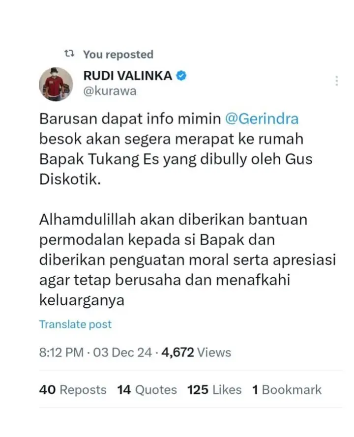 Alhamdulillah ya, rejeki untuk bapak penjual es. Bully jadi rejeki.🥰 #gerindra #tukanges