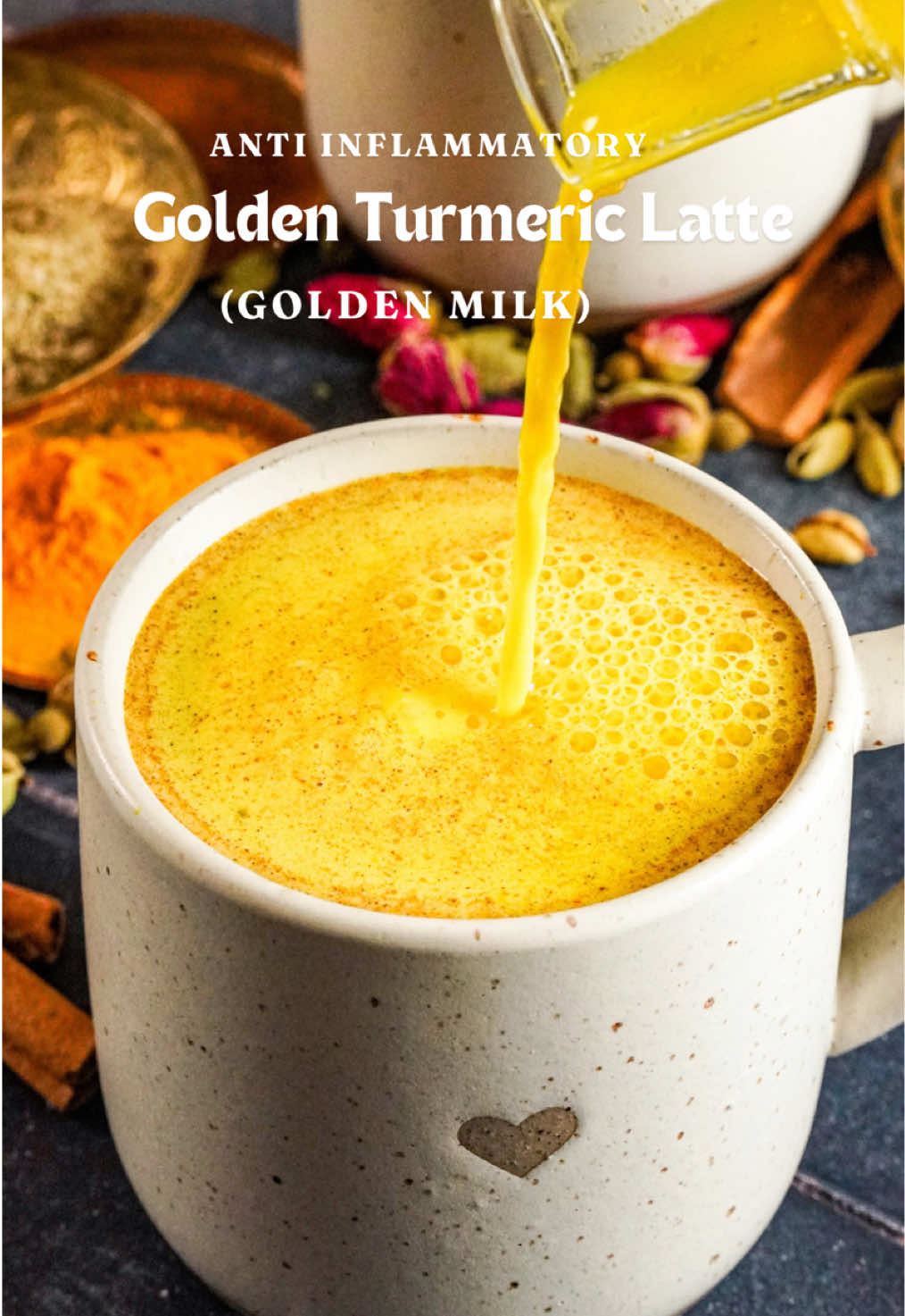 Golden Turmeric Latte (Recipe linked in bio) Perfect for this cold weather! It's packed with anti inflammatory ingredients, and it'll keep you warm and cozy. #veganrecipes #vegandrinks #goldenlatte #turmericlatte #goldenmilk #goldenmilklatte #milklatte #goldenturmericlatte #winterrecipes