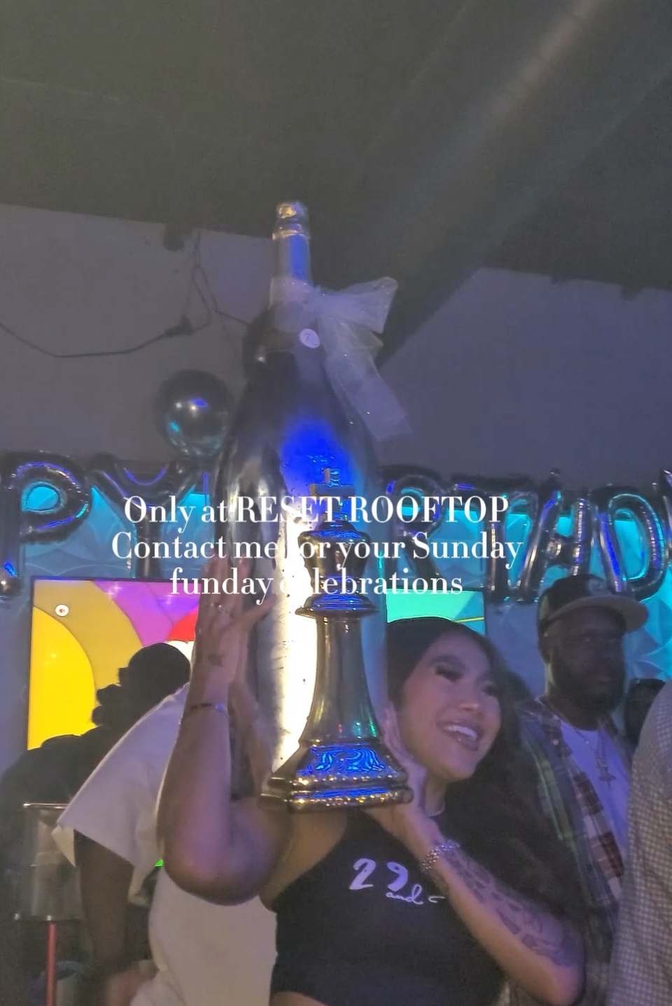 Nobody does celebrations like Reset  rooftop in Houston 😂🔥 I bet nobody has a champagne bottle this huge. Dm me for your Sunday funday experience and come find out why this is Houston’s favorite spot  Lmk if you're celebrating anything so I can do something special for you  #houstonnightlife #houstonevents #thingstodoinhouston #houstonclubs #houstonparties #houstonsundayfunday #houstonlounge #houstontrip #houstontips #houstonitinerary 