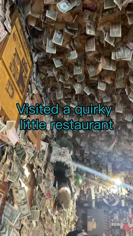 While the family was out visiting for Thanksgiving, we decided to try this little restaurant that we’ve driven by a hundred times. It was a little quirky, but the food was good.  There were layers of mostly one dollar bills, but lots of $5s and some $10s.  How much money do you think is in this room? 