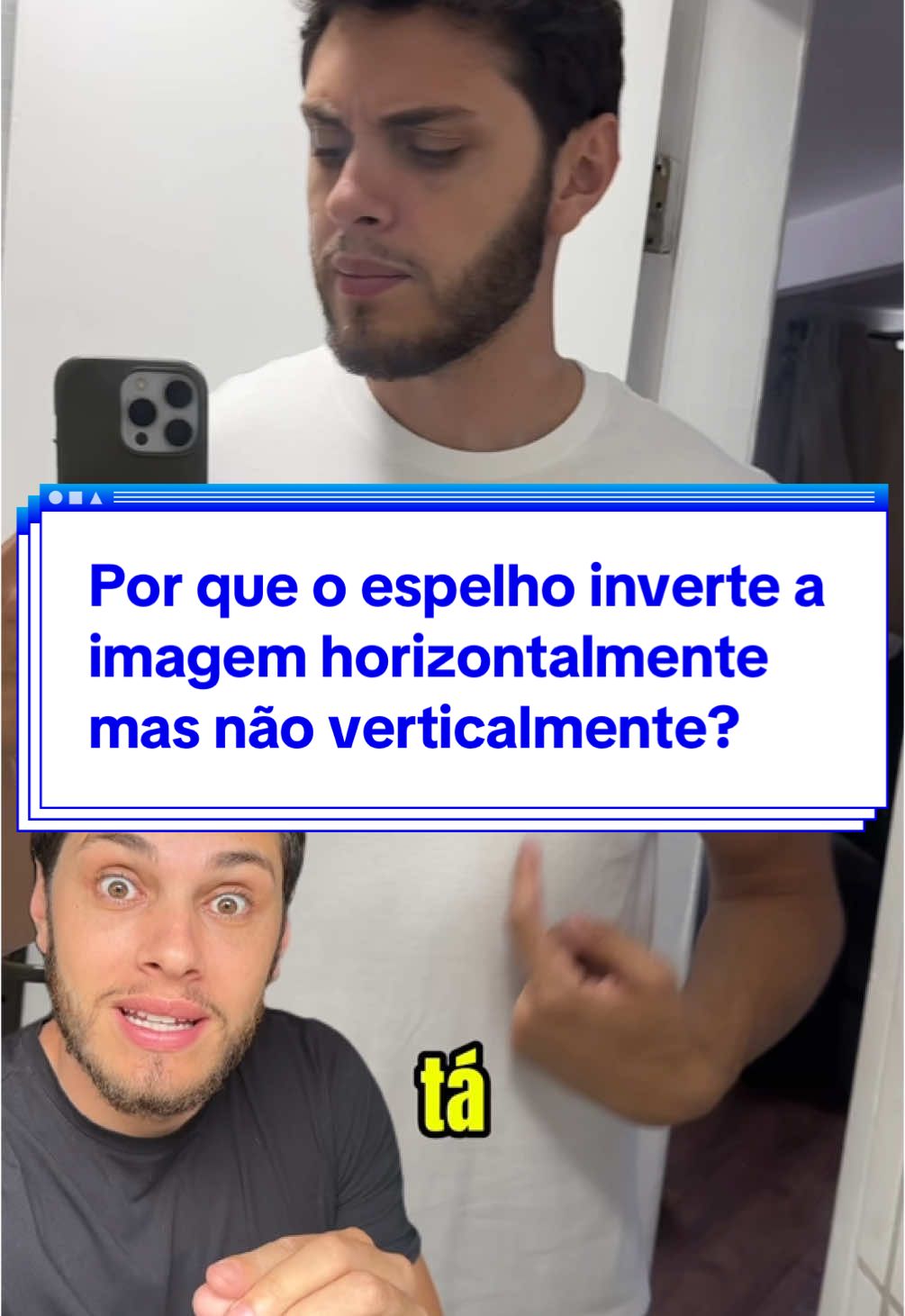 Por que o espelho inverte a imagem horizontalmente mas não verticalmente?