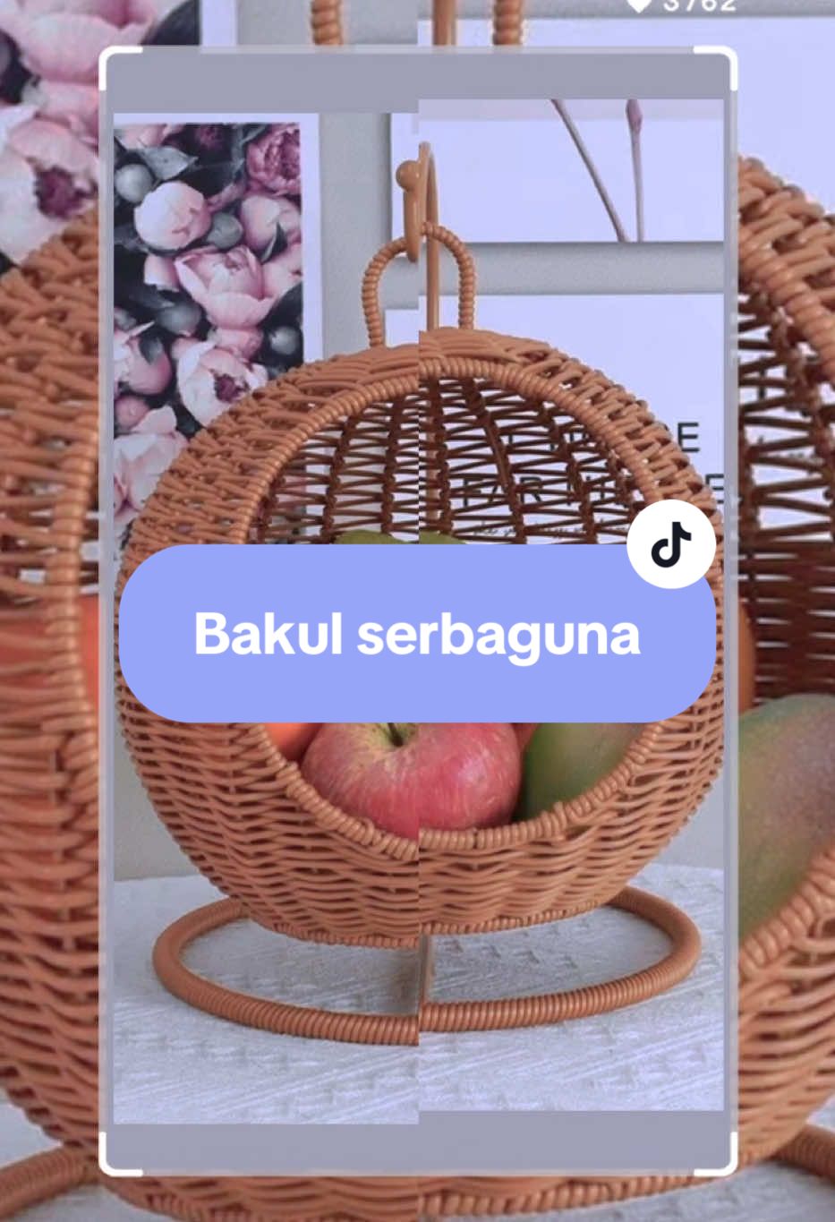 Bakul Penyimpanan Tenunan Rotan Tiruan, Ketibaan Baru, Reka Bentuk Bulat Kreatif, Sesuai untuk Gantung, Bakul Buah-buahan, Sesuai untuk Isi Rumah dan Hotel, Boleh Digunakan untuk Penyimpanan Snek dan Buah-buahan Kering##CapCut #fyp #foryoupage #bakul#basket#hiasan