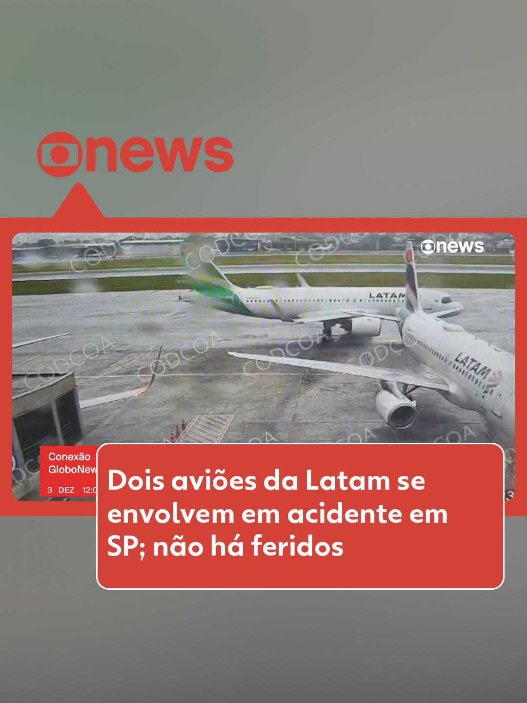 Acidente sem feridos - Dois aviões da Latam colidiram na manhã desta terça-feira (3) no aeroporto de Congonhas, em São Paulo. O incidente ocorreu em baixa velocidade e não deixou feridos. Imagens flagraram o momento em que uma das aeronaves encosta na lataria de outro avião que estava parado. Segundo a Aena, concessionária responsável pelo terminal de Congonhas, dois voos envolvidos no incidente sofreram atrasos, e que 