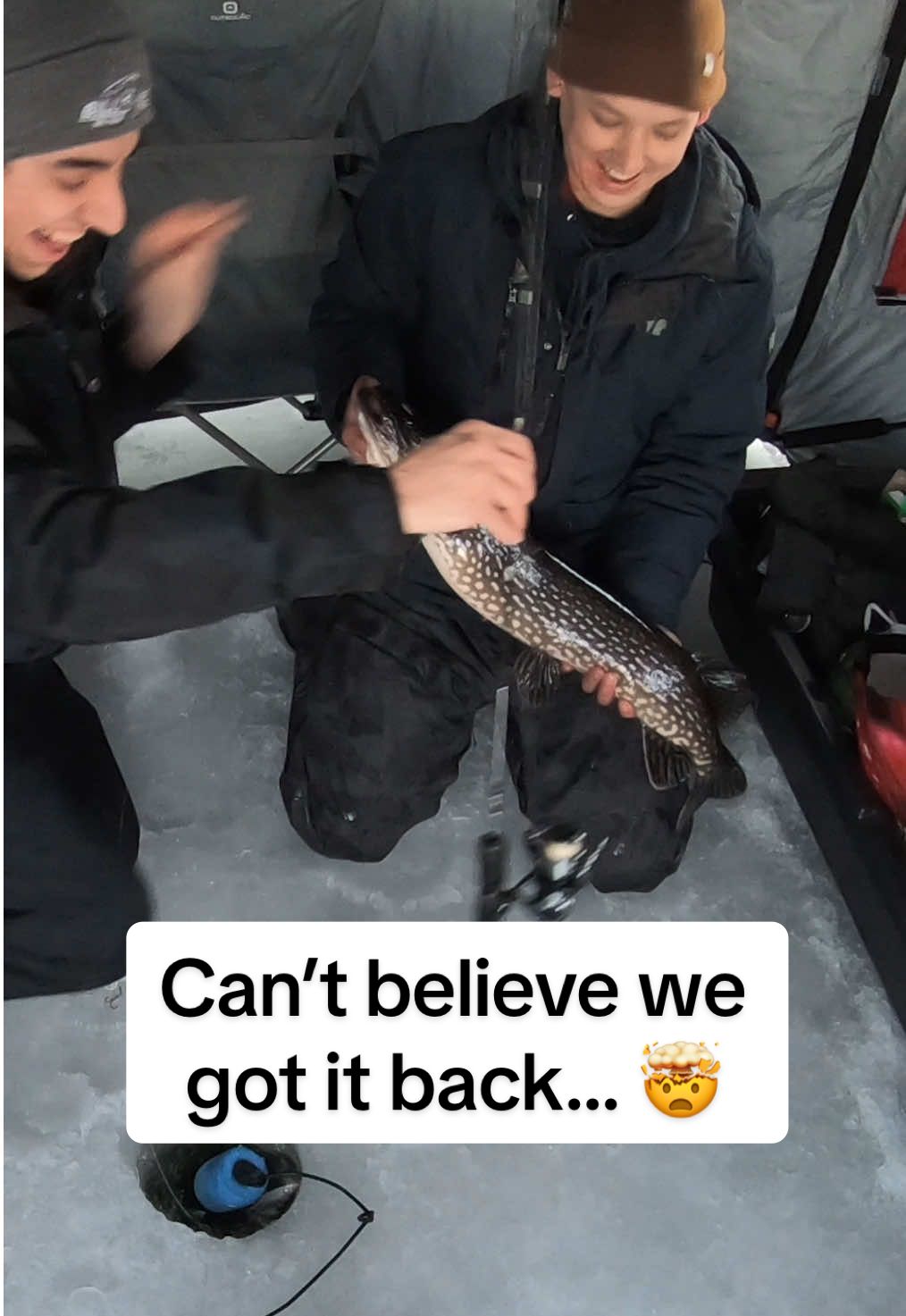 Didn’t expect this to happen…so lucky we got my rod back 🤯 #fishing #fish #fishingvideo #icefishing #fishinglife #bigfish #pikefishing 