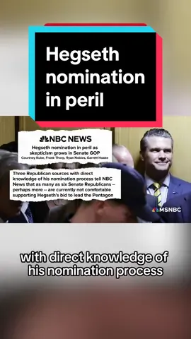 Senate Republicans are growing increasingly skeptical about Pete Hegseth, President-elect Donald Trump’s pick to lead the Department of Defense. Three Republican sources with direct knowledge of his nomination process tell NBC News that as many as six Senate Republicans and perhaps more are currently not comfortable supporting his bid to lead the Pentagon.