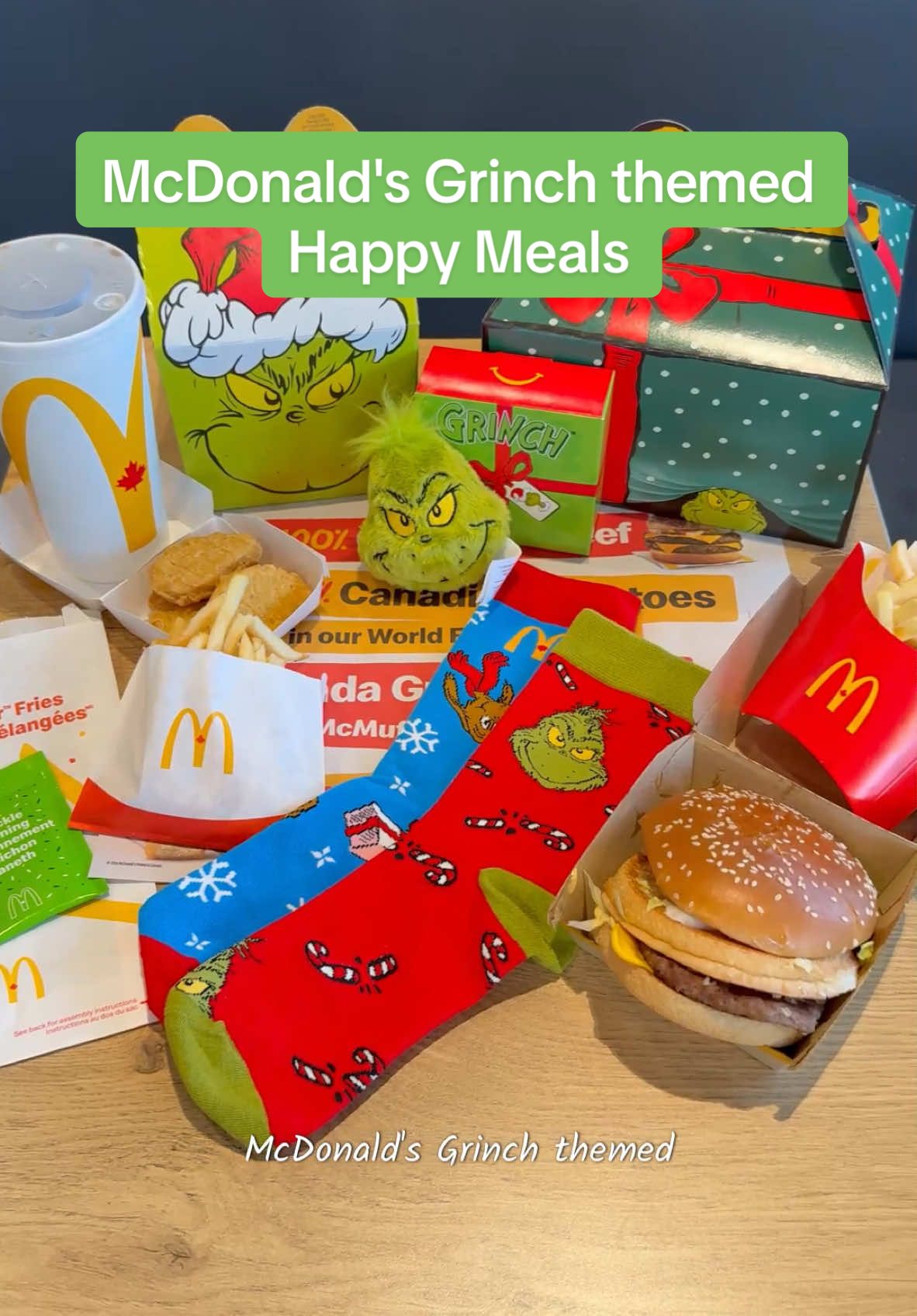 McDonald's Grinch themed Happy Meals are here! 📍McDonald's Canada They have an adult Happy meal that includes a choice of either Big Mac, McChicken or a 10 piece Chicken McNuggets. It also comes with fries, a drink, and a dill pickle seasoning for the fries that is quite good 🧦The best part is that you when's pair of mismatched Grinch and Max (his dog) socks!  🎄For the kids, the Happy Meals will include one of four plush Christmas Ornaments. There 2 that are of the Grinch and 2 matching of Max @Curiocity Canada @ExploreEdmonton @Curiocity Edmonton @Edmonton.events @McDonald’s @mcdonald’s canada🇨🇦  #yeg #edmonton #edmontonalberta #albertacanada #sherwoodpark #stalbert #780 #yegfoodblogger #yeggers #edmonton🇨🇦 #yegtiktok #edmontontiktok #canada #calgary #vancouver #toronto 