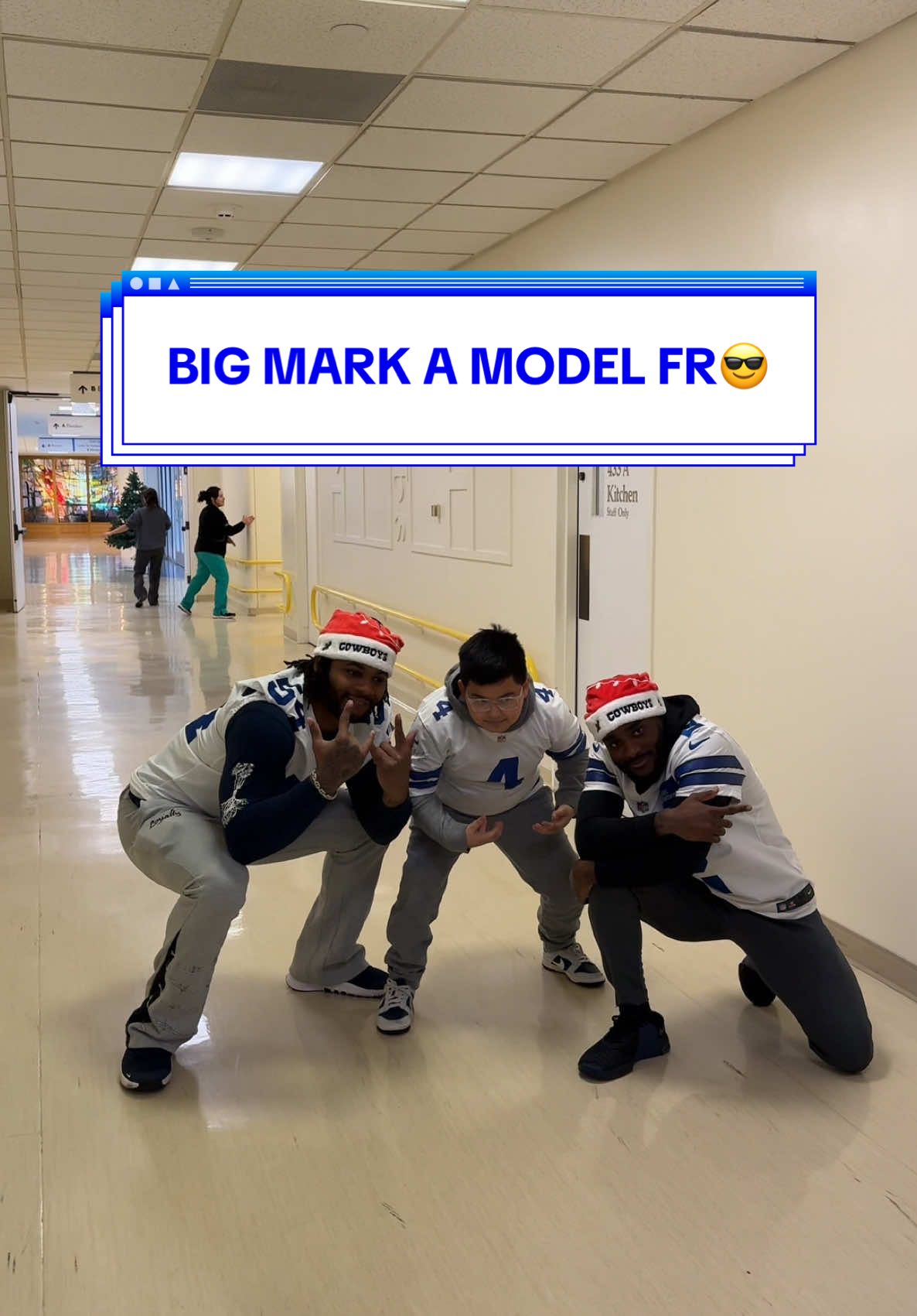 Big Mark a model fr 😎 The 'Boys spread some holiday cheer and took a visit to local children's hospitals in the DFW area. #DallasCowboys #NFL #HospitalVisit #CowboysintheCommunity 