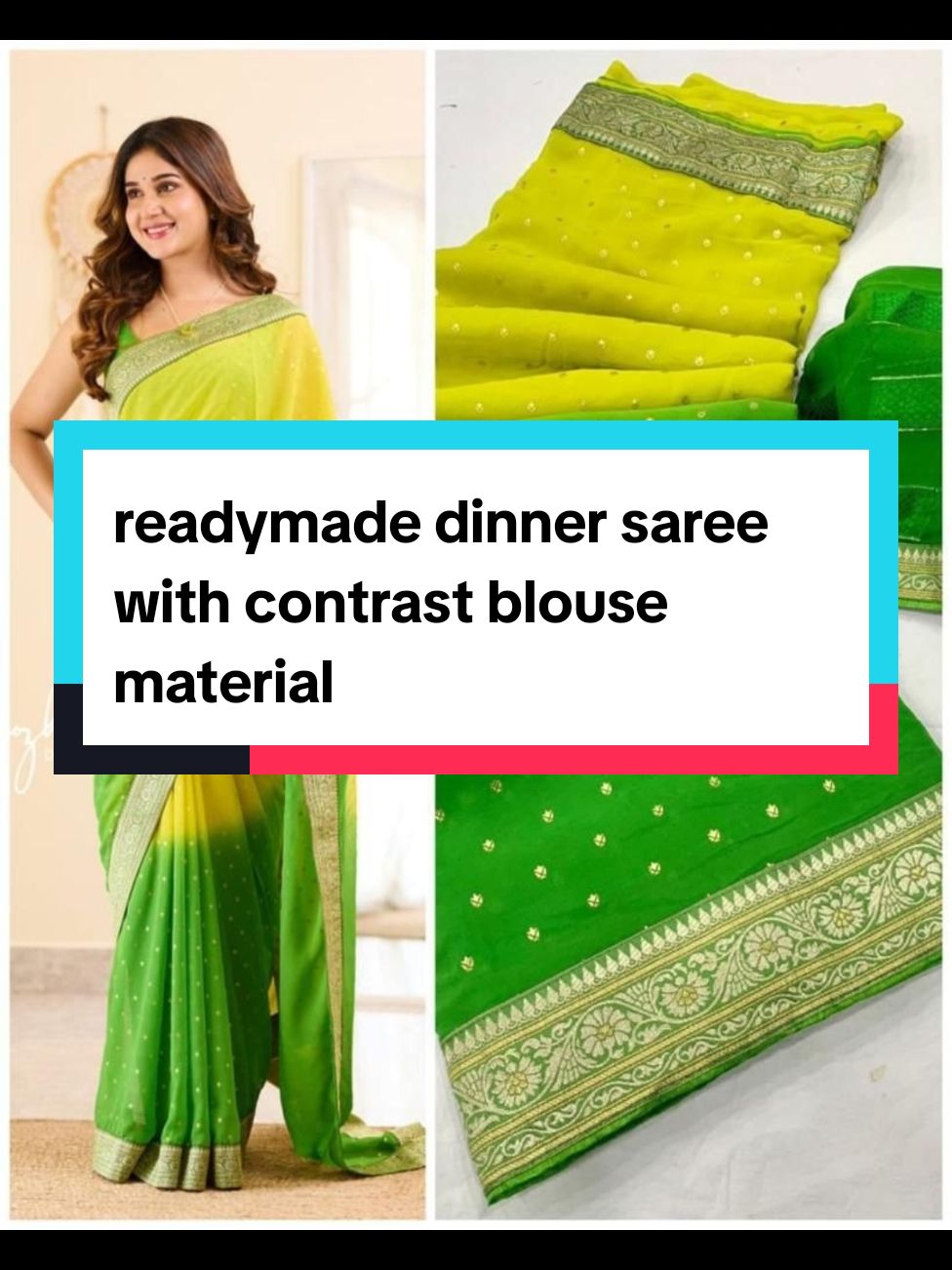 Readymade dinner saree with contrast blouse material limited stock only grab it guys. #readymadesaree #dinnersaree  #readytowear #limitededition  #goviralvideo #itz_sangarishop 