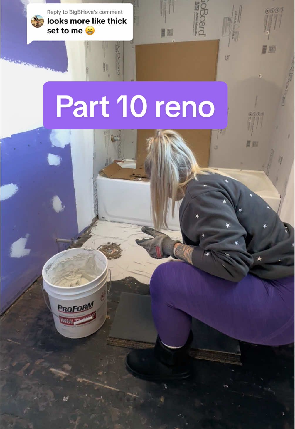 Replying to @BigBHova part 10 of bathroom reno laying thin set and flooring #renovation #DIY #part10 #series 