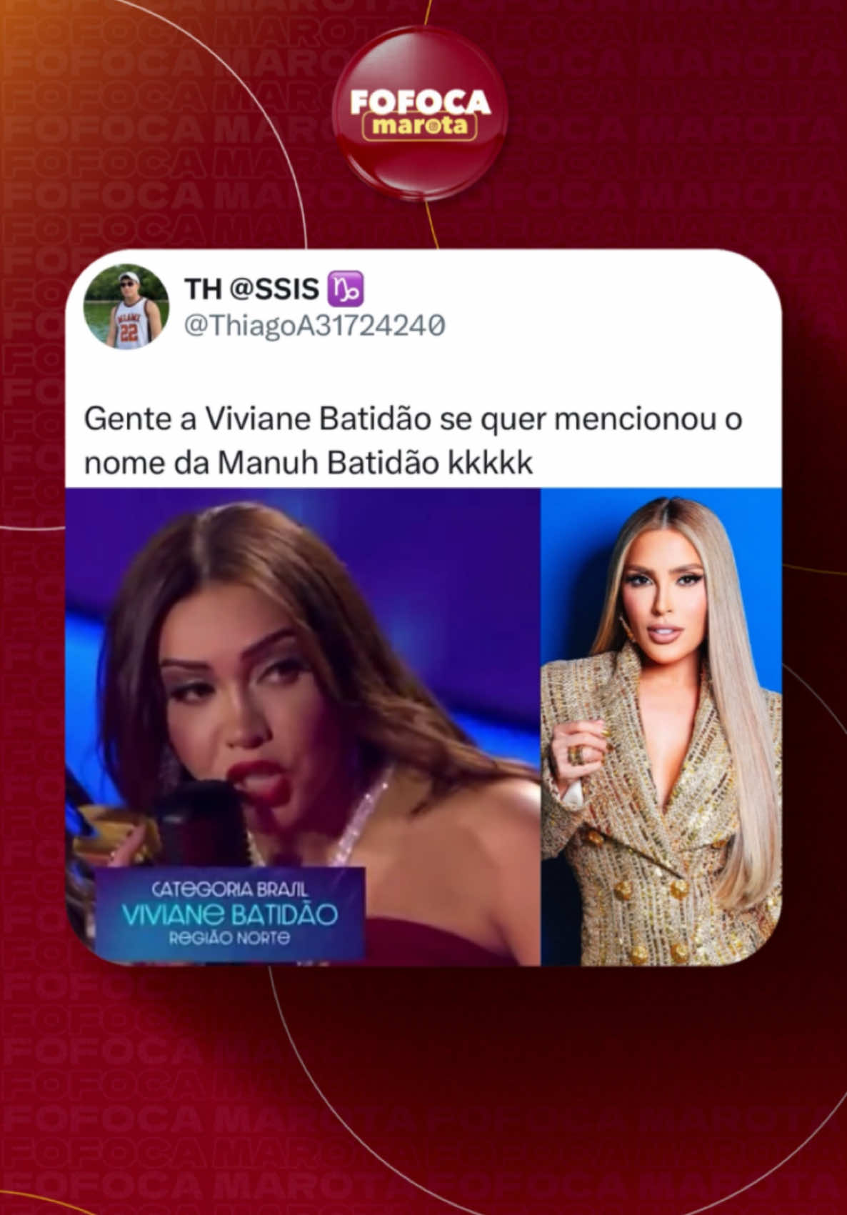 🚨Viviane Batidão em lindo discurso ao ganhar a categoria BRASIL no #PremioMultishow: “O Norte do País é uma região linda de grandes talentos. No estado do Pará tem Joelma, tem Gabi, tem Zaynara e tem VIVIANE BATIDÃO”. #fofocamarota #fy #manubatidao  Reprodução: Multshow 