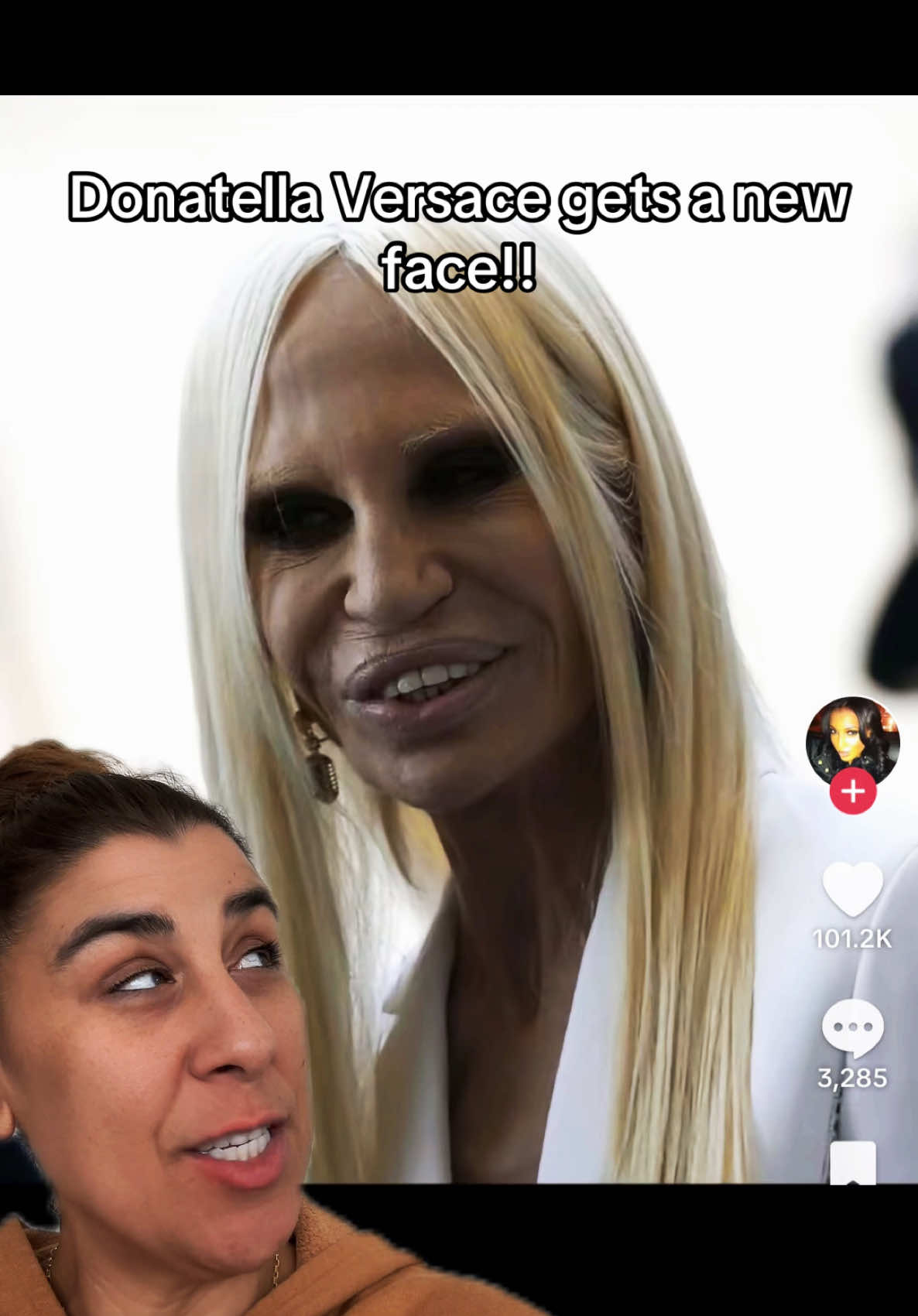 HONEY. Lol wait.. what?! Donatella Versace..  wow!!! #donatellaVersace #facelift #faceoff #plasticSurgery #youth #old #greenscreen #versace 