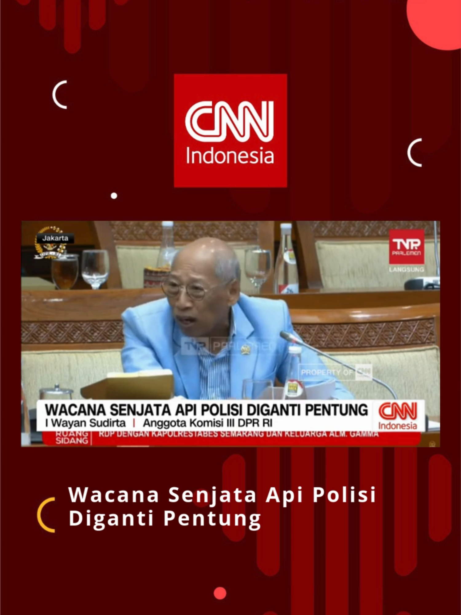 Sementara itu, terkait sejumlah kasus penyalahgunaan senjata api oleh anggota polisi, anggota Komisi III DPR RI, I Wayan Sudirta, mengungkapkan wacana bahwa anggota Polri hanya dibekali pentung atau kayu pemukul sebagai senjata. Menurut Wayan, saat ini publik mulai mempertanyakan apakah polisi masih perlu membawa senjata api. #Polisi #Polri