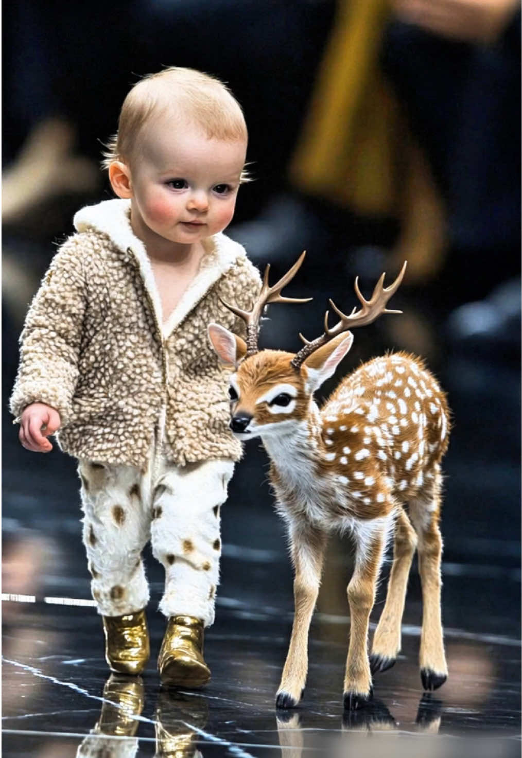 Adorable Baby and Animal Catwalk 🦌😽😻 #baby #cutebaby #babyvideos #babydance #babyshorts #AI #Runway #fyp #viral #kawaii #BabyFashionShow #ForYou #bebe