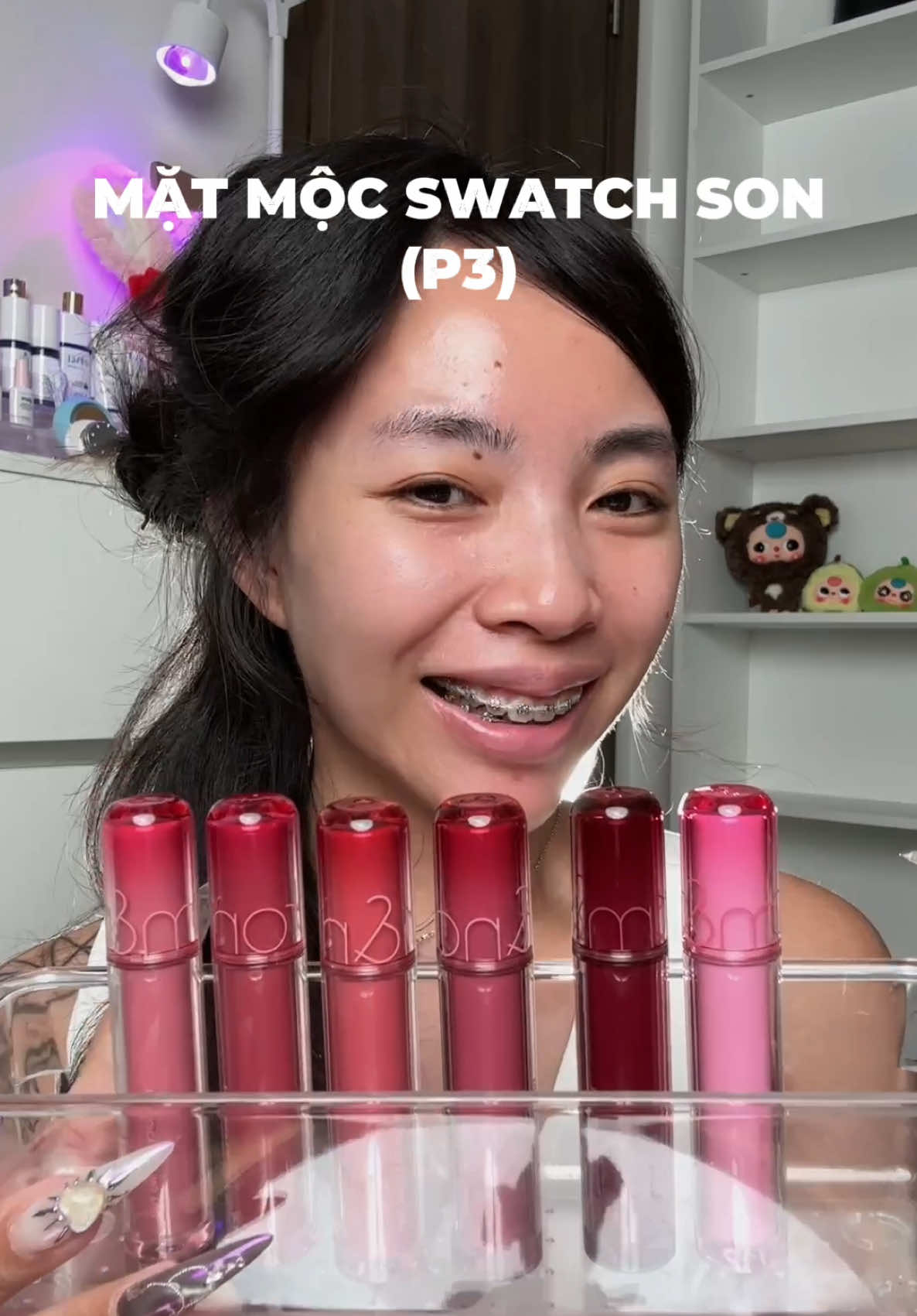 mặt mộc swatch 6 màu son Romand Juicy Lasting mới #BeautyTok #beautybyfoxie #thuvienmakeup #longervideos #foxie #trangdiem #foxiereview #makeup 