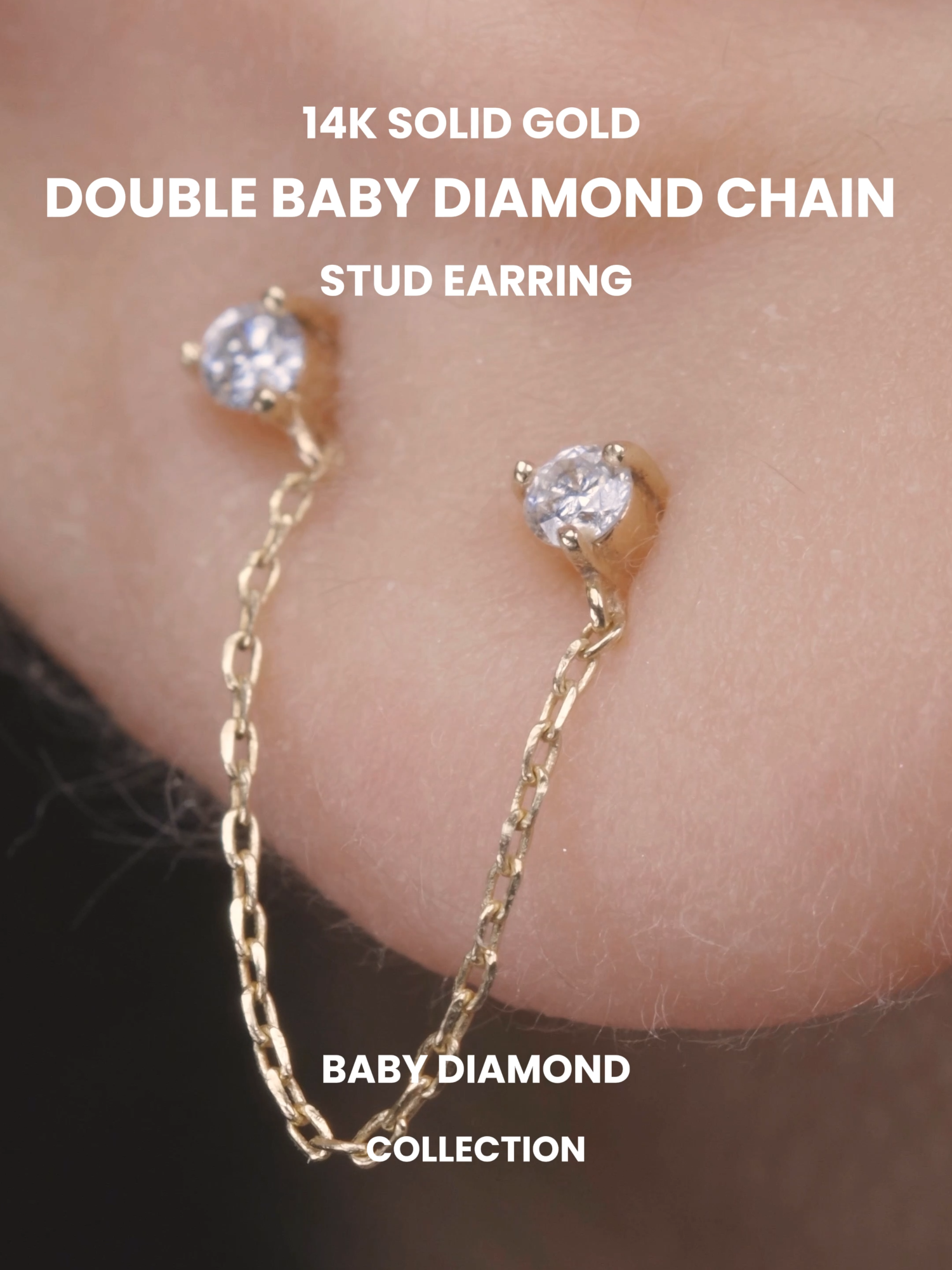 💎 Double the sparkle, double the charm! ✨ Meet your new obsession: Double Baby Diamond Chain Stud Earring💕  #earrings #earringslovers #piercinglovers #earringinspo #babydiamond #collection #14kgold#daintyjewelry #dazzle #comfort #musthave #trending #popular #style #goals #sparkle #jco #jcojewellery