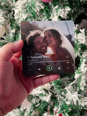 Turn memories into melodies! Upload photos and text for custom music fridge magnets.