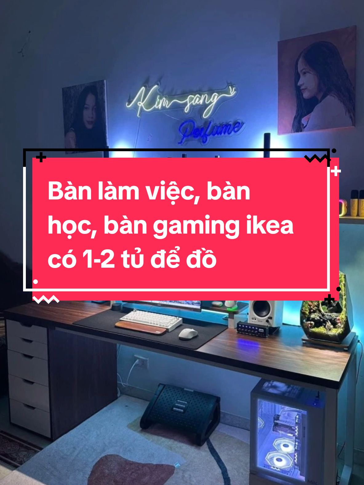 Bàn làm việc, bàn học, bàn gaming ikea có 1-2 tủ để đồ, thiết kế sang trong #donoithat102 #xuhuong #xuhuongtiktok #banlamviec #banlamviecgo #banlamviecthongminh #bangaming #fyp #banhoc 