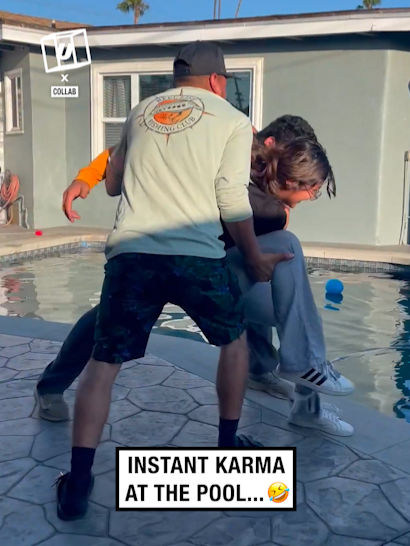 The epitome of instant karma 😂🤦 🎥: Miishelle_t via Collab #UNILAD #funnyy #sibling #FamilyFun #fall #karma #pool #fail