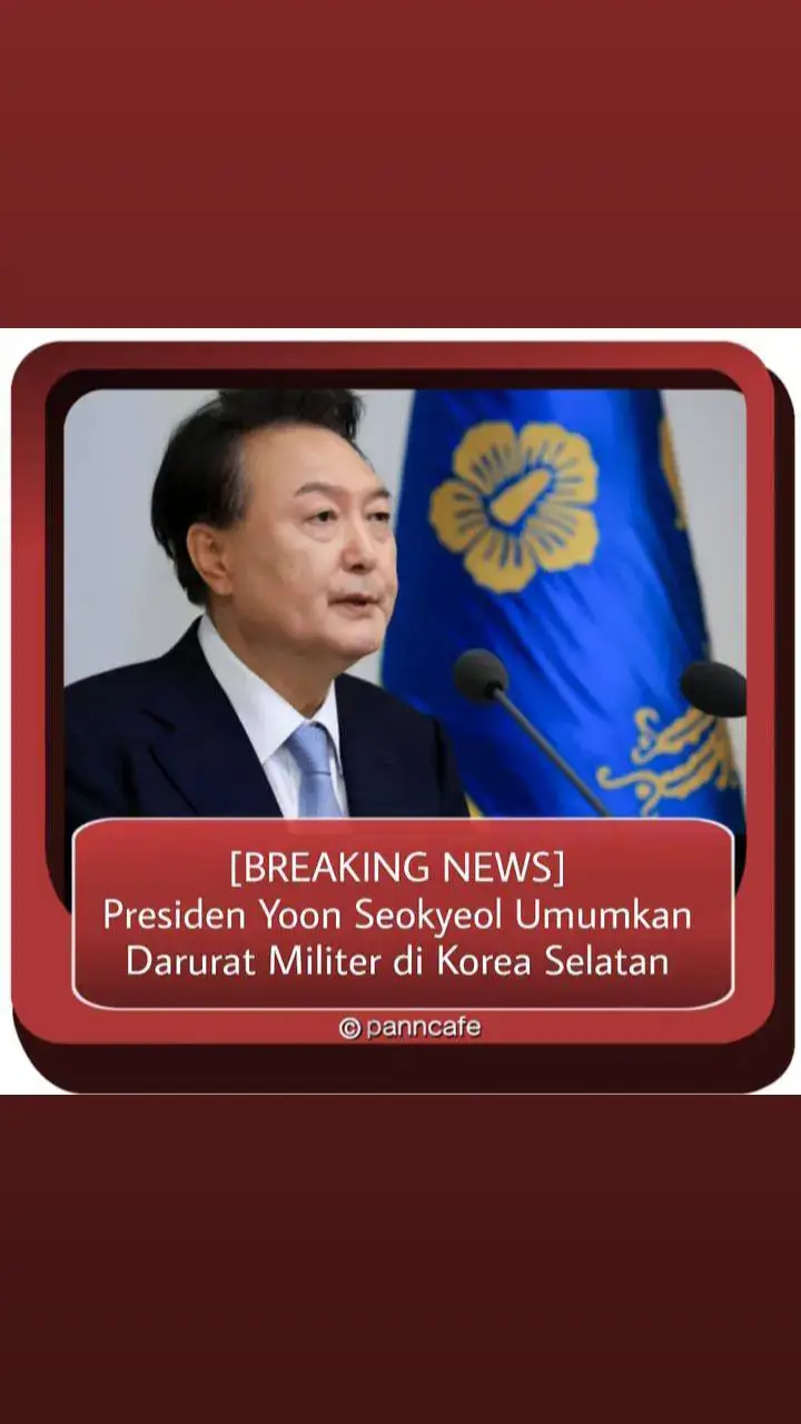 Presiden Korea selatan mengisytiharkan undang undang tentara memetik ancaman pasukan pro-korea Utara, pemimpin membangkang meminta penyokong mereka untuk membantah, tidak ada negara yang boleh mengambil mudah demokrasi. Korea berada dalam keadaan darurat melampau dan menurut artikel berita, banyak syarikat hiburan telah di maklumkan untuk membatalkan jadual mulai besok berikutan keadaan undang undang tentera  fray fray for evoryone's saferty in south Korea🙏 semoga Korea selatan segera membaik🙏😭😭 #bts_official_bighit #daruratmiliter #koreaselatan 