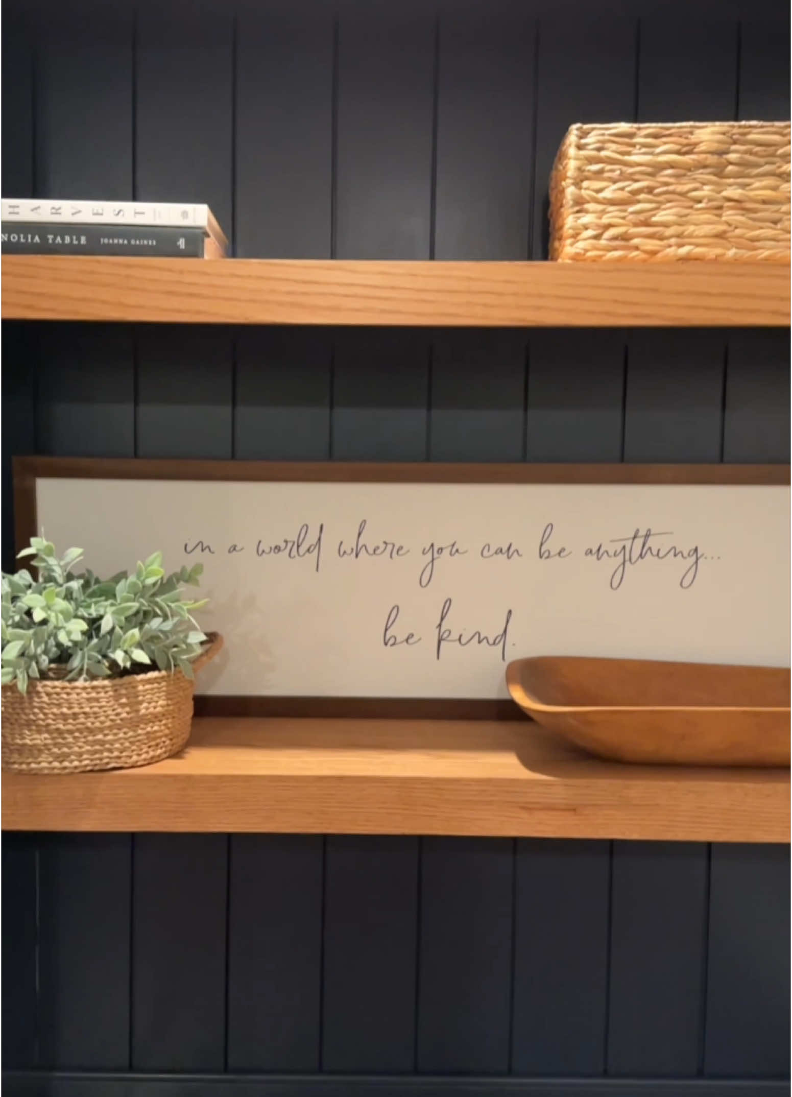 This tricky little corner in Jenny’s basement needed some attention!  So, she got creative with a little help from us! Using our Primed Nickel Gap Shiplap for texture and 1x12 & 1x3 Oak Trim Boards for faux floating shelves, she transformed the space into a chic and functional niche! 🖤 Fall 2024 Collaborator Jennifer @jennyraeathome  Paint by @Benjamin Moore   #diyhomeprojects #kitchenette #diyonabudget #basementmakeover #kitchenette #weaberlumber #makeitweaber #bekind #shiplap 