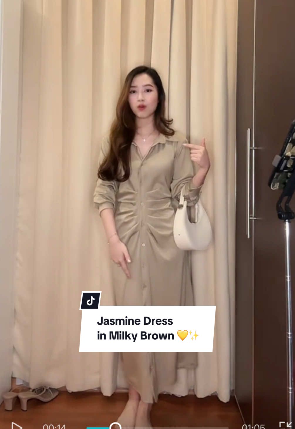 Jasmine Dress in Milky Brown 💛✨ #racuntiktok #fashiontiktok #dresswanita #koreandress #TikTokShop #CapCut 