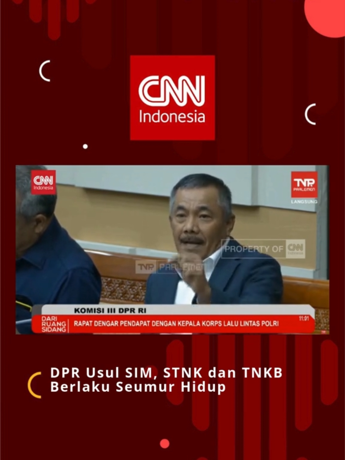 Anggota Komisi III DPR Sarifuddin Sudding mengusulkan agar perpanjangan SIM-STNK dan TNKB cukup dilakukan sekali seumur hidup oleh pemiliknya. Hal itu disampaikannya saat melakukan Rapat Dengar Pendapat - antara Komisi III dan Kakorlantas Polri, di gedung DPR Jakarta, Rabu siang. Sarifuddin mengatakan, perpanjangan berulang dari SIM -STNK dan TNKB, hanya akan memberatkan masyarakat ditengah kondisi ekonomi global yang disebutnya menurun. Dia mengusulkan, SIM - STNK - TNKB bisa mencontoh konsep KTP yang bisa dimiliki untuk seumur hidup. Dia juga menilai, pengadaan dokumen dari STNK - SIM dan TNKB, hanya untuk memenuhi keinginan vendor. Untuk itu dia meminta, usualannya dipertimbangkan untuk dibahas pihak Korlantas Polri dan pihak terkait lainnya. #SIM #STNK #TNKB